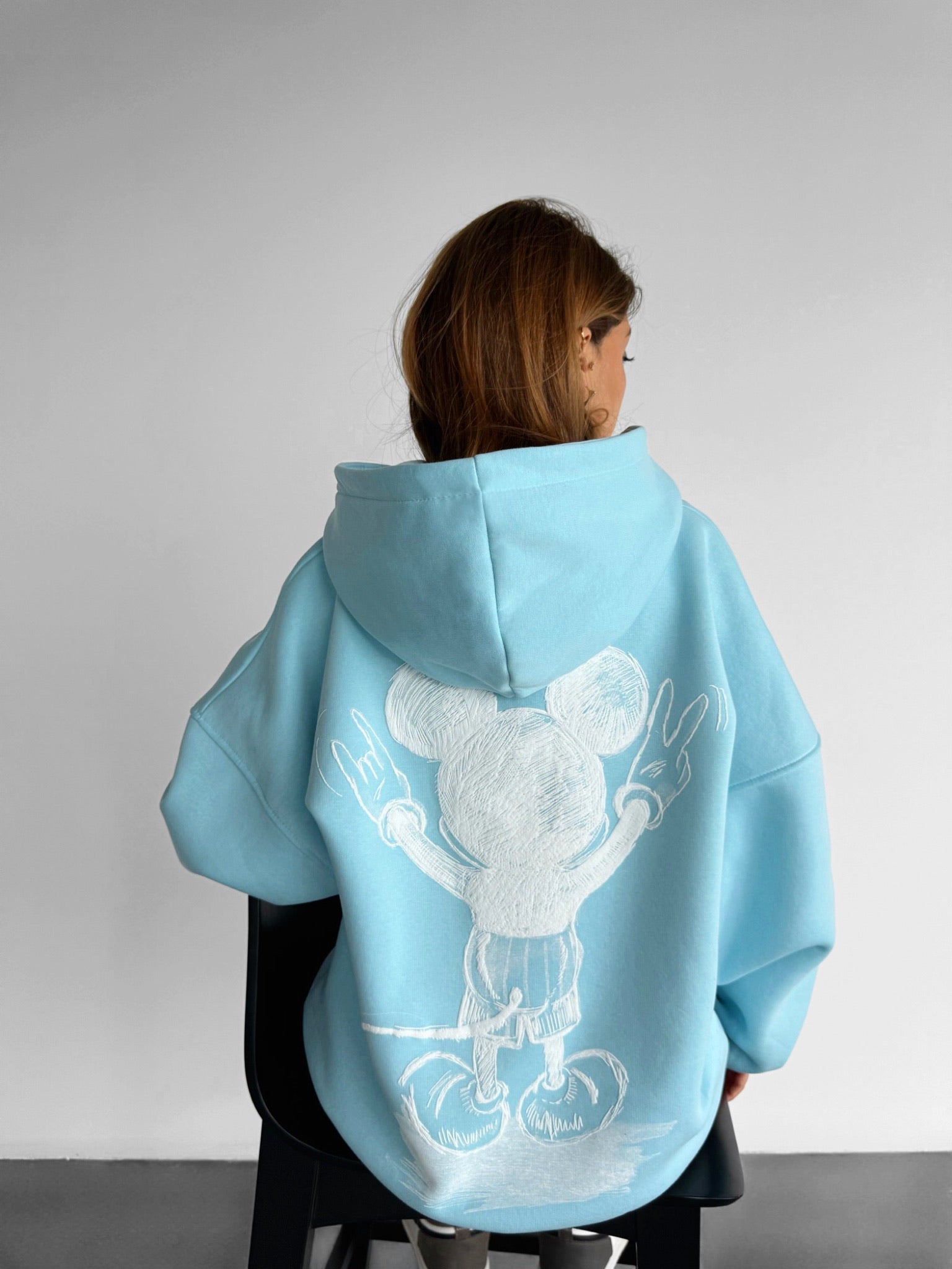 Oversize Mouse Hoodie - Babyblue and White