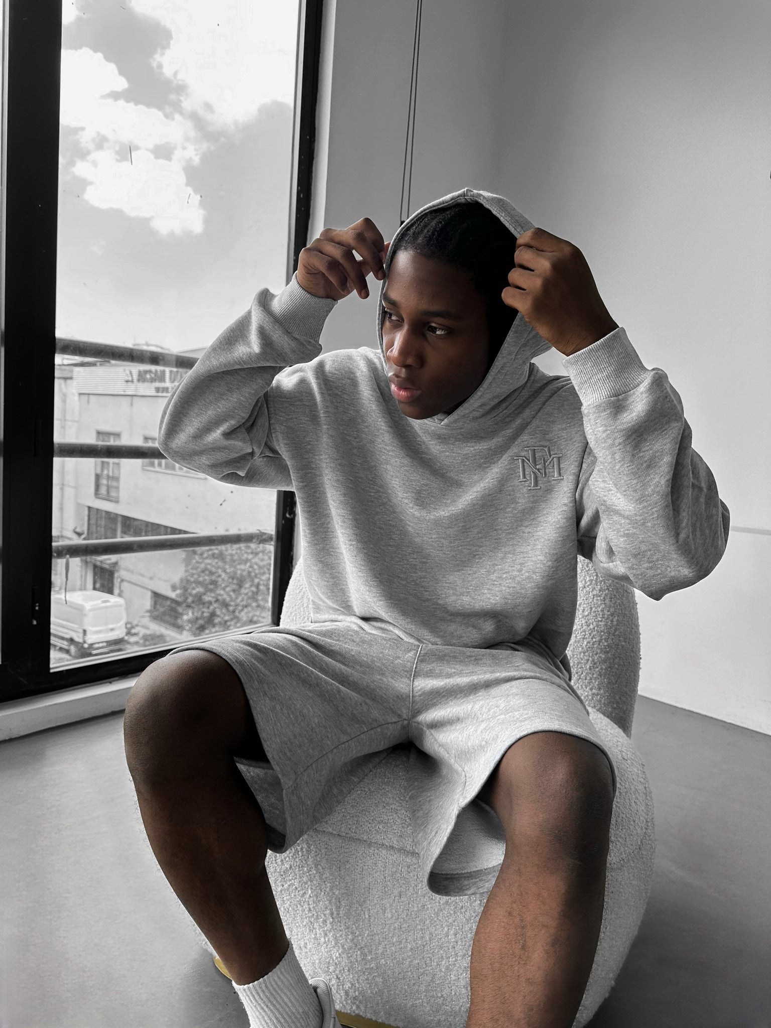 Loose Fit ‘MF’ Hoodie - Grey Melange