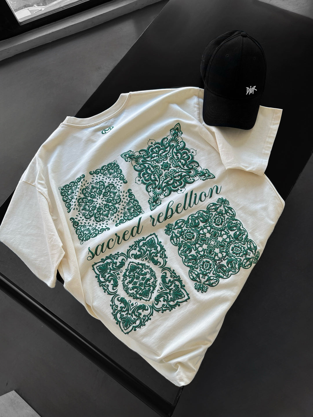 Oversize 'Sacred Rebellion' T-Shirt - Antique White