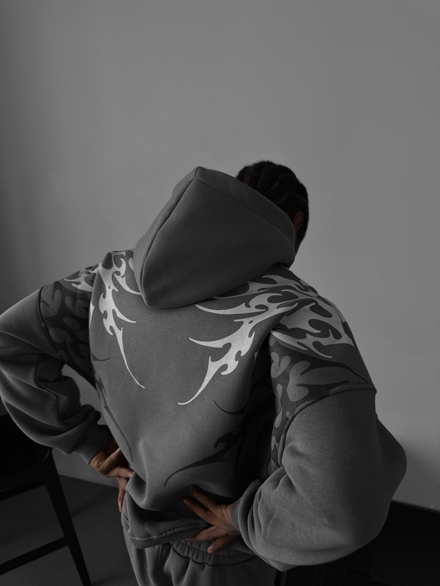 Oversize Tribal Hoodie - Anthracite