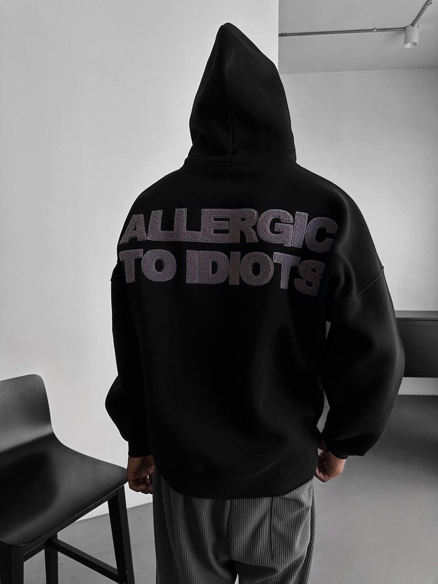 Oversize Detailed Allergic Hoodie - Black