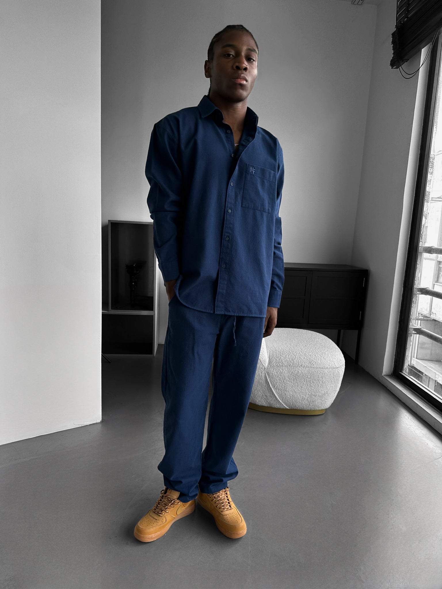 Oversize Linen Suit Shirt - Indigo