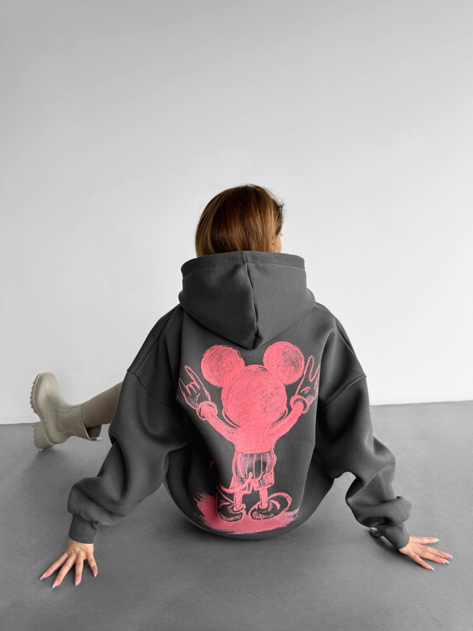 Oversize Mouse Hoodie - Anthracite and Pink
