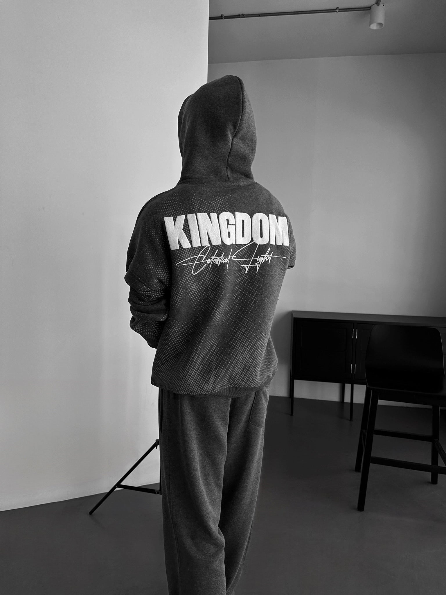 Oversize Kingdom Hoodie - Anthracite Melange and White