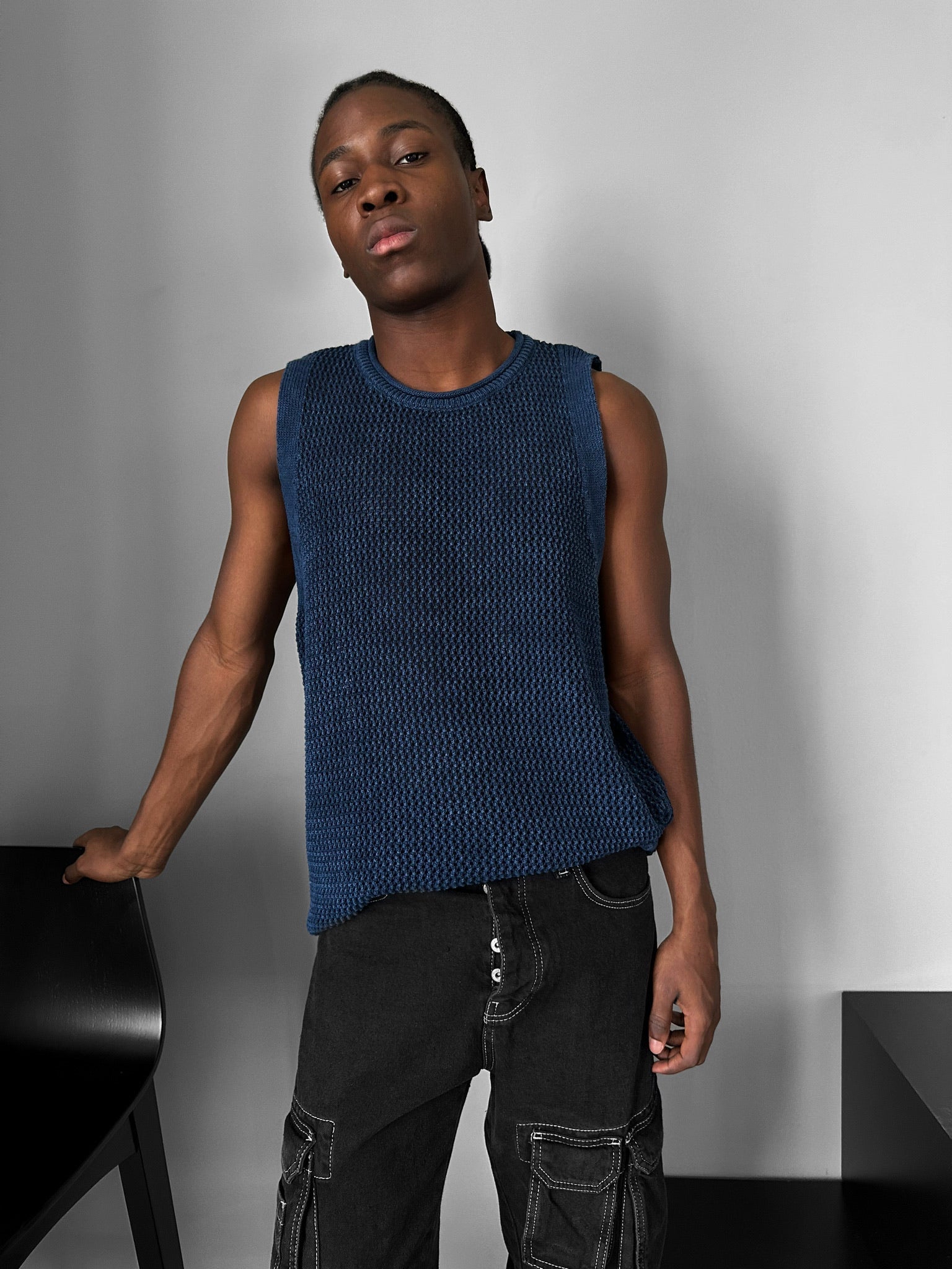 Oversize Washed Knit Tanktop - Blue