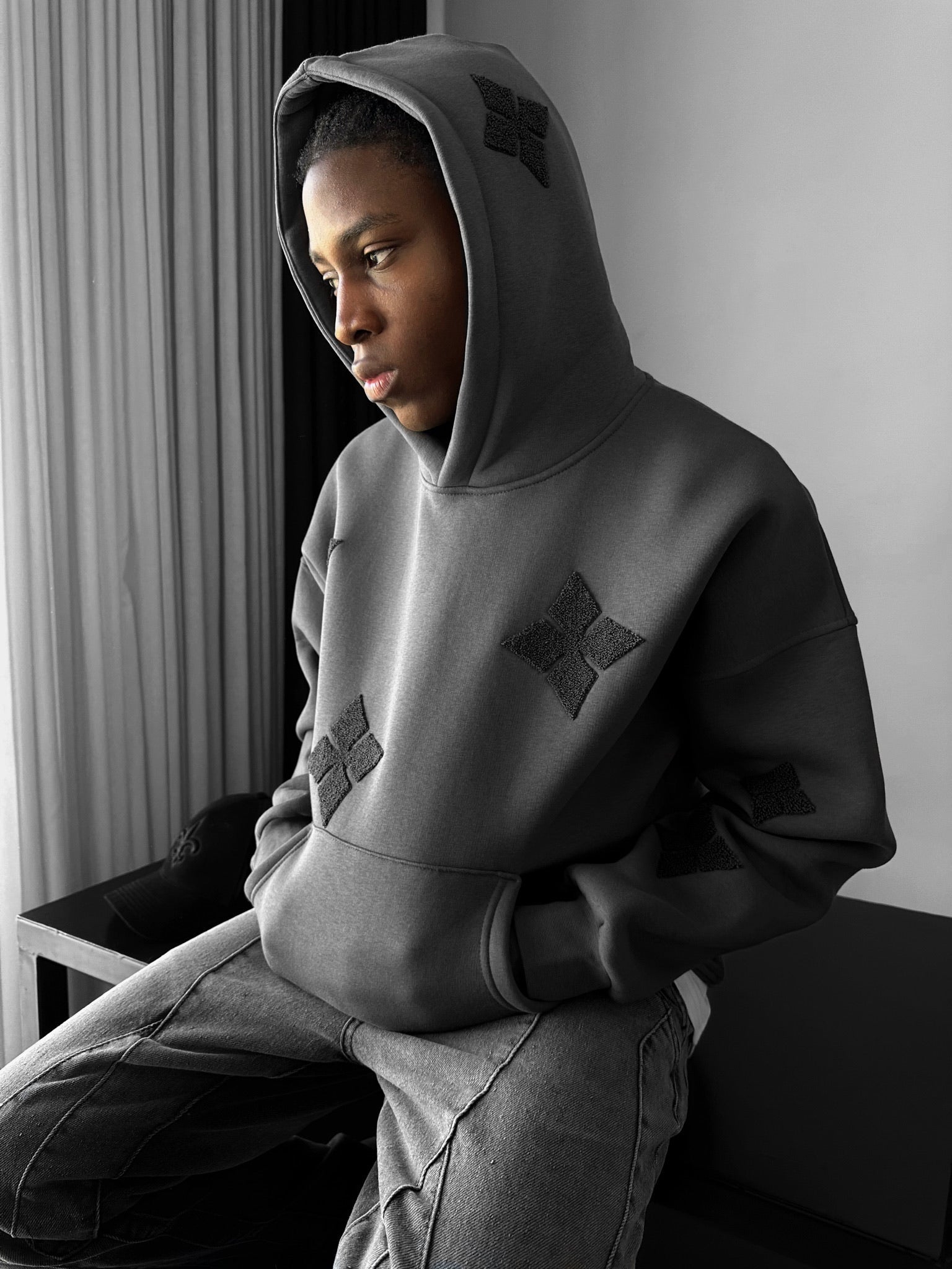 Oversize Detailed Hoodie - Anthracite