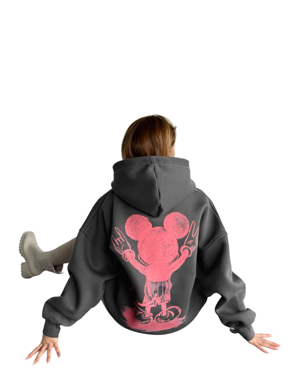 Oversize Mouse Hoodie - Anthracite and Pink