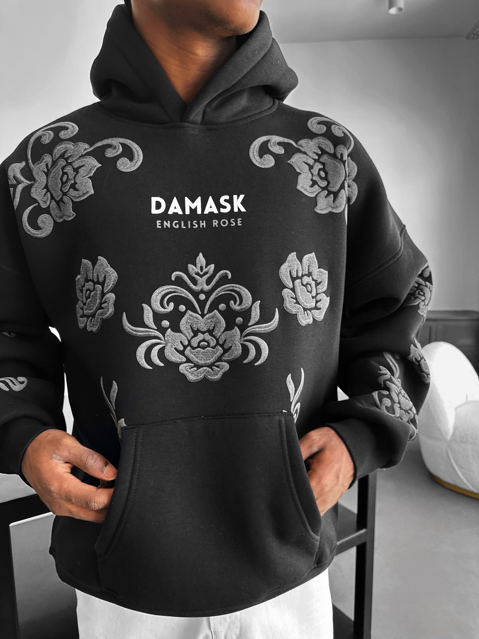 Oversize Damask Hoodie - Black