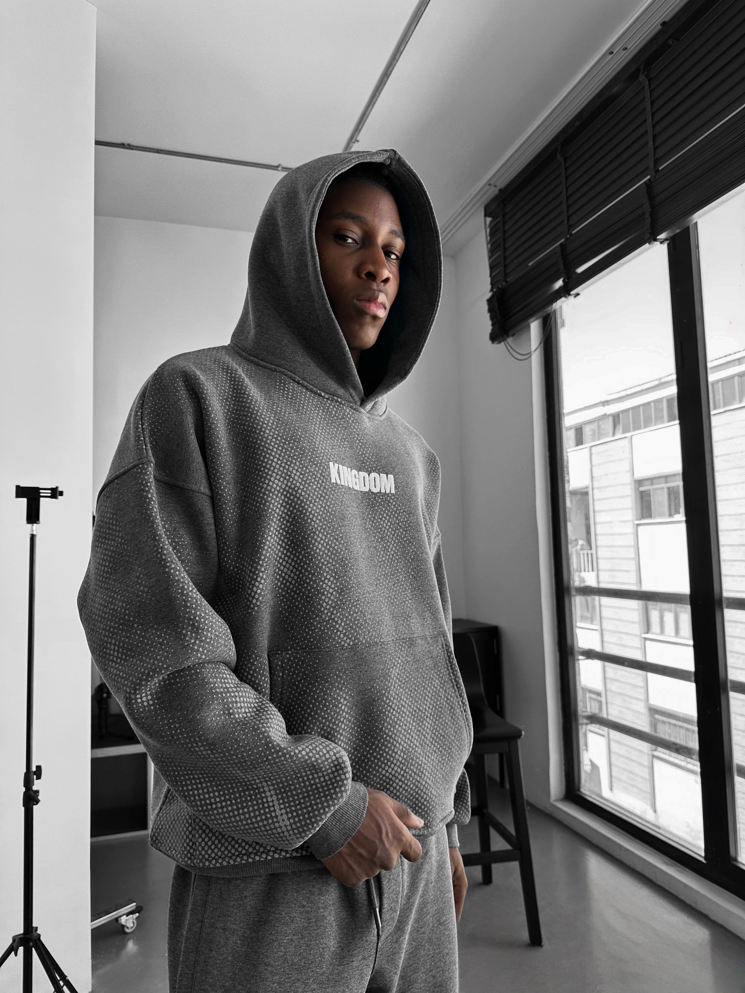 Oversize Kingdom Hoodie - Anthracite Melange and White