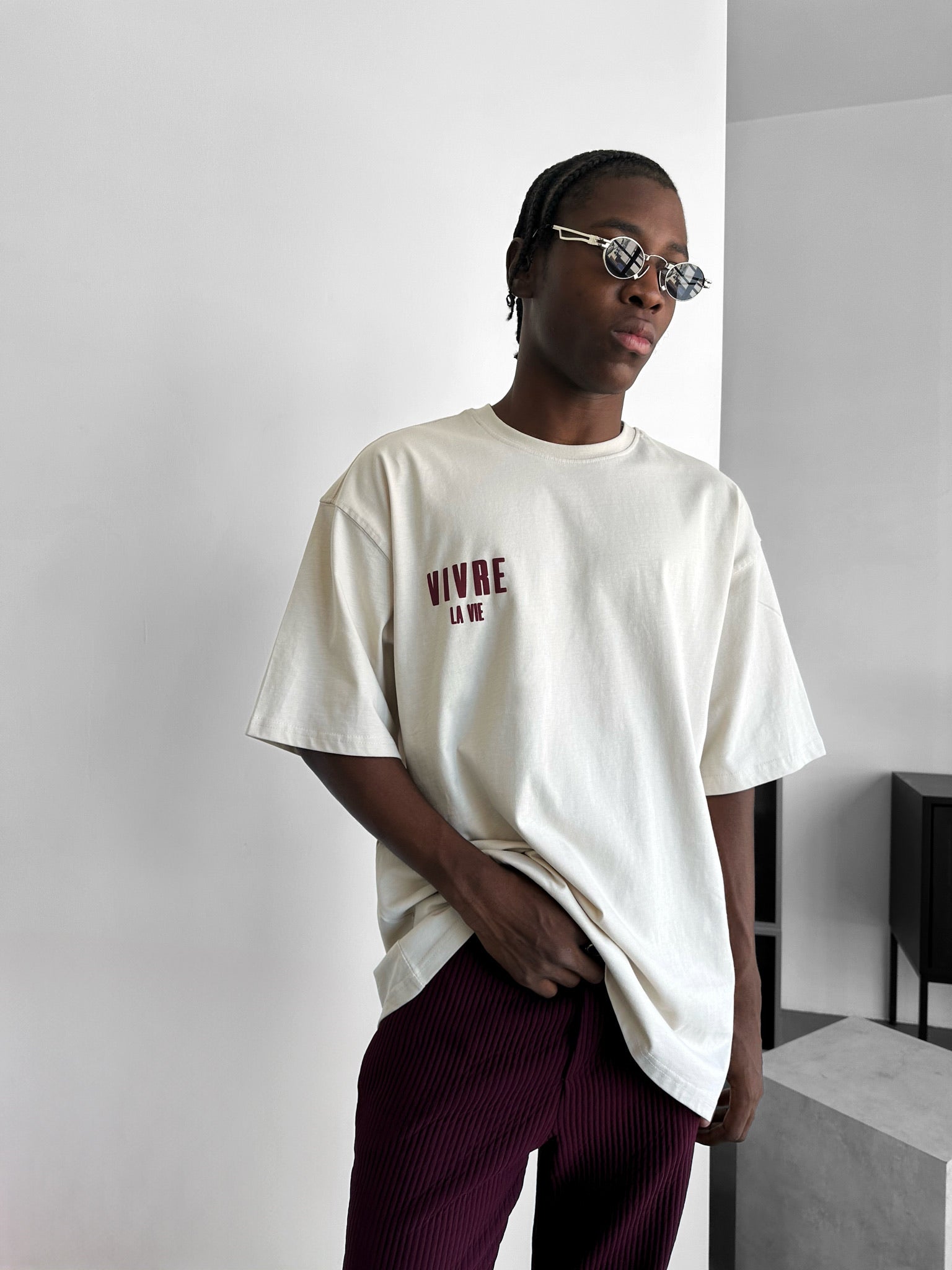 Oversize Vivre la Vie T-shirt - Beige