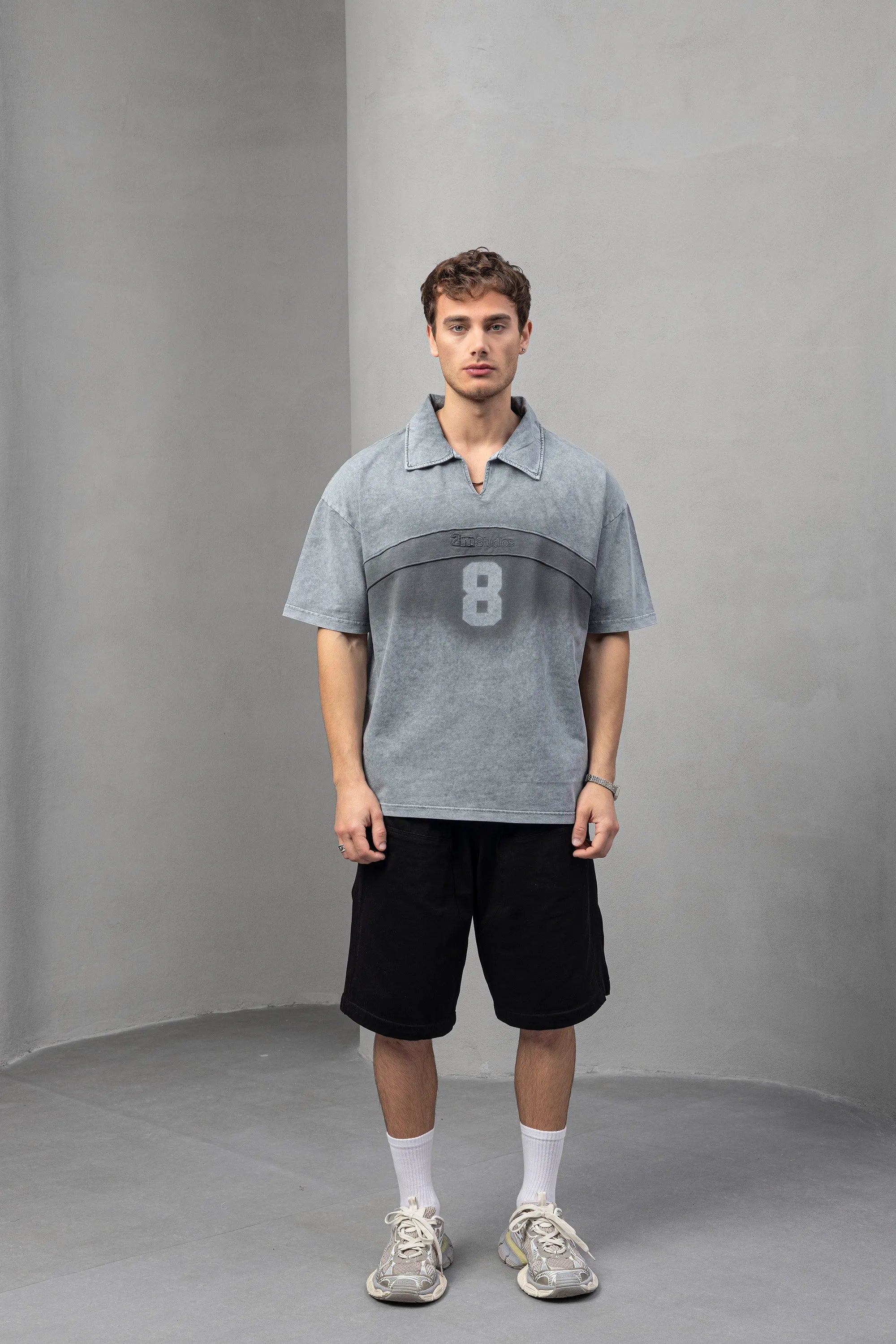 8 Graphic Grey Polo T-Shirt with 2M Studios Print