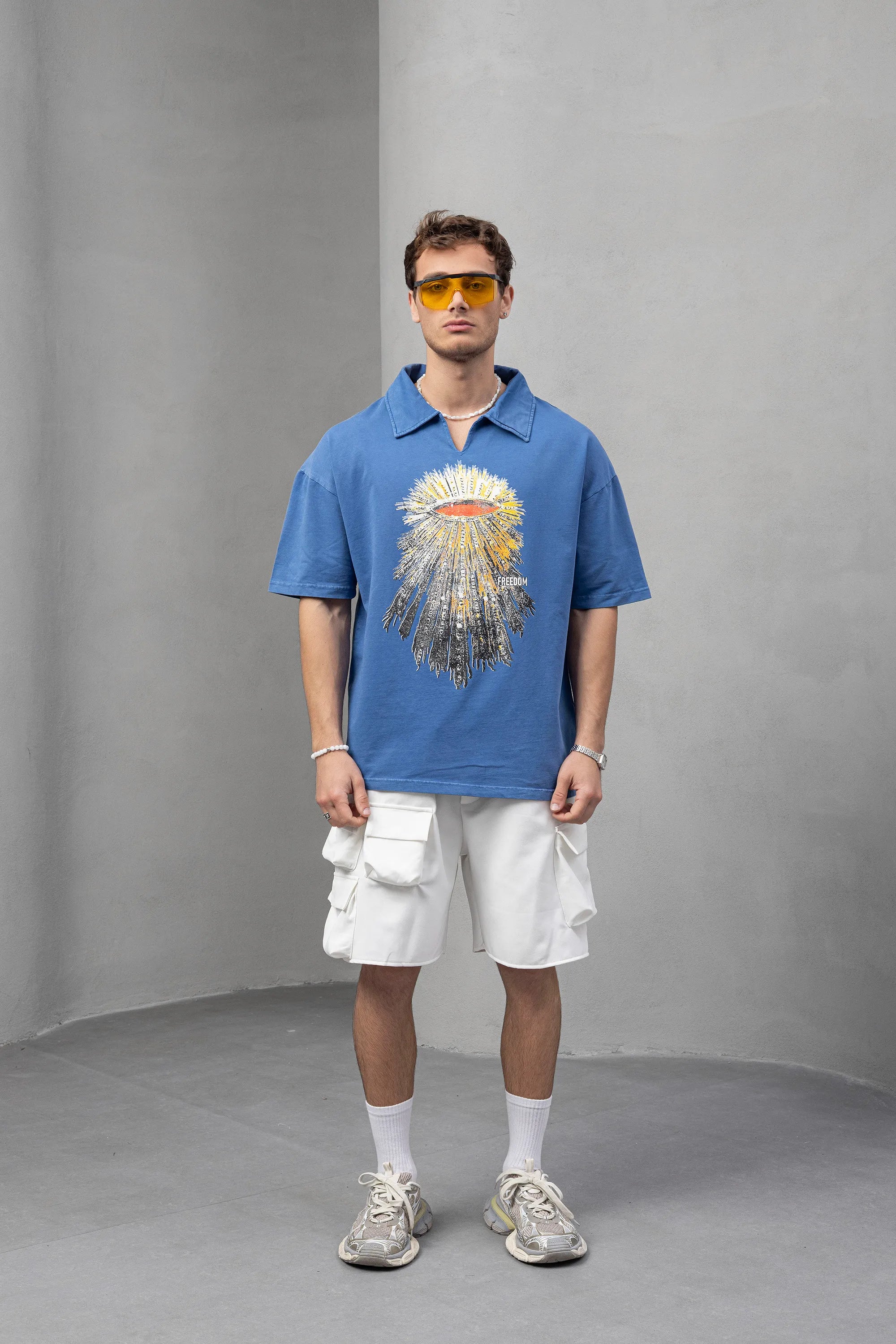 2M Studios Graphic Blue Polo T-Shirt with Print