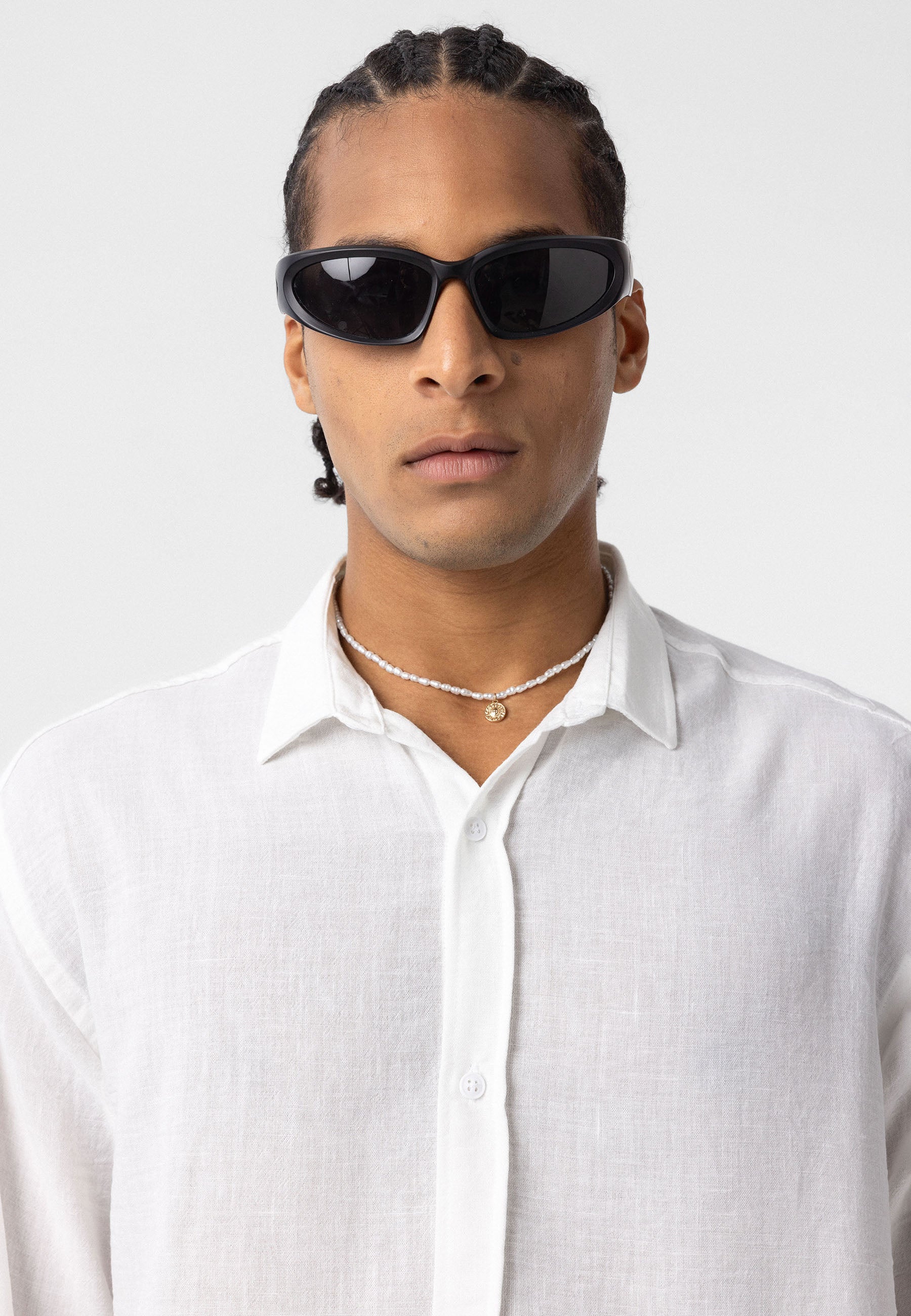 Dandalo Classic Linen Blend Button-Up Shirt – Ice White