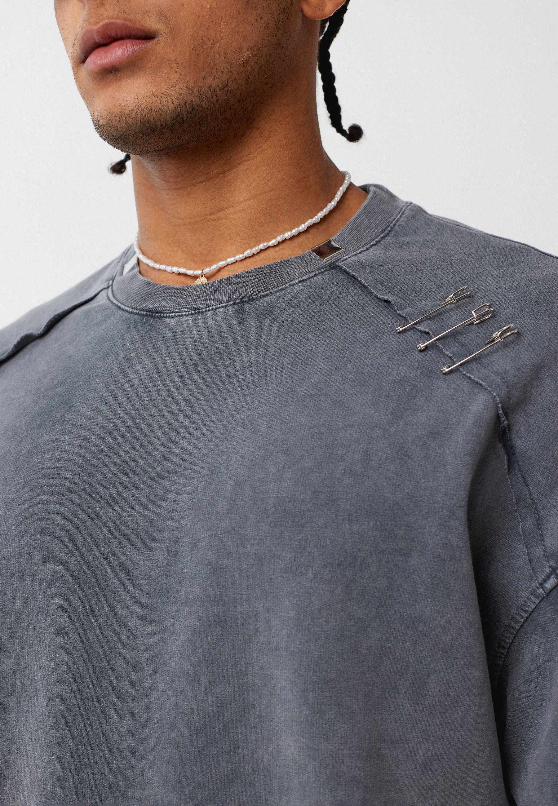Oversized Washed Crew‑Neck T-shirts with Detail