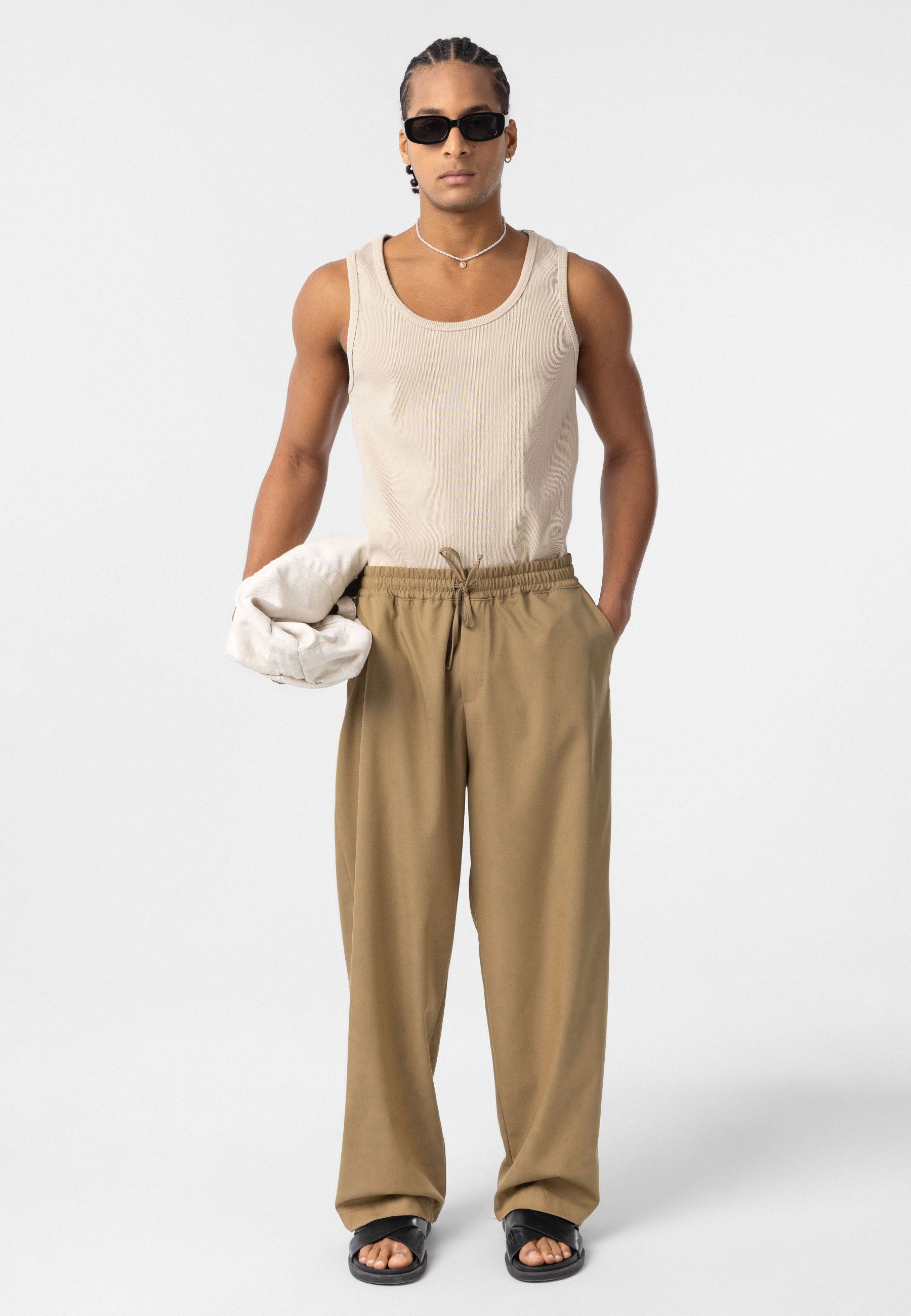 Slim Tapered Pants, Relaxed Fit Bottoms, Stretch Cotton Trousers, Neutral Casual Pants, Men’s Essential Taper Fit
