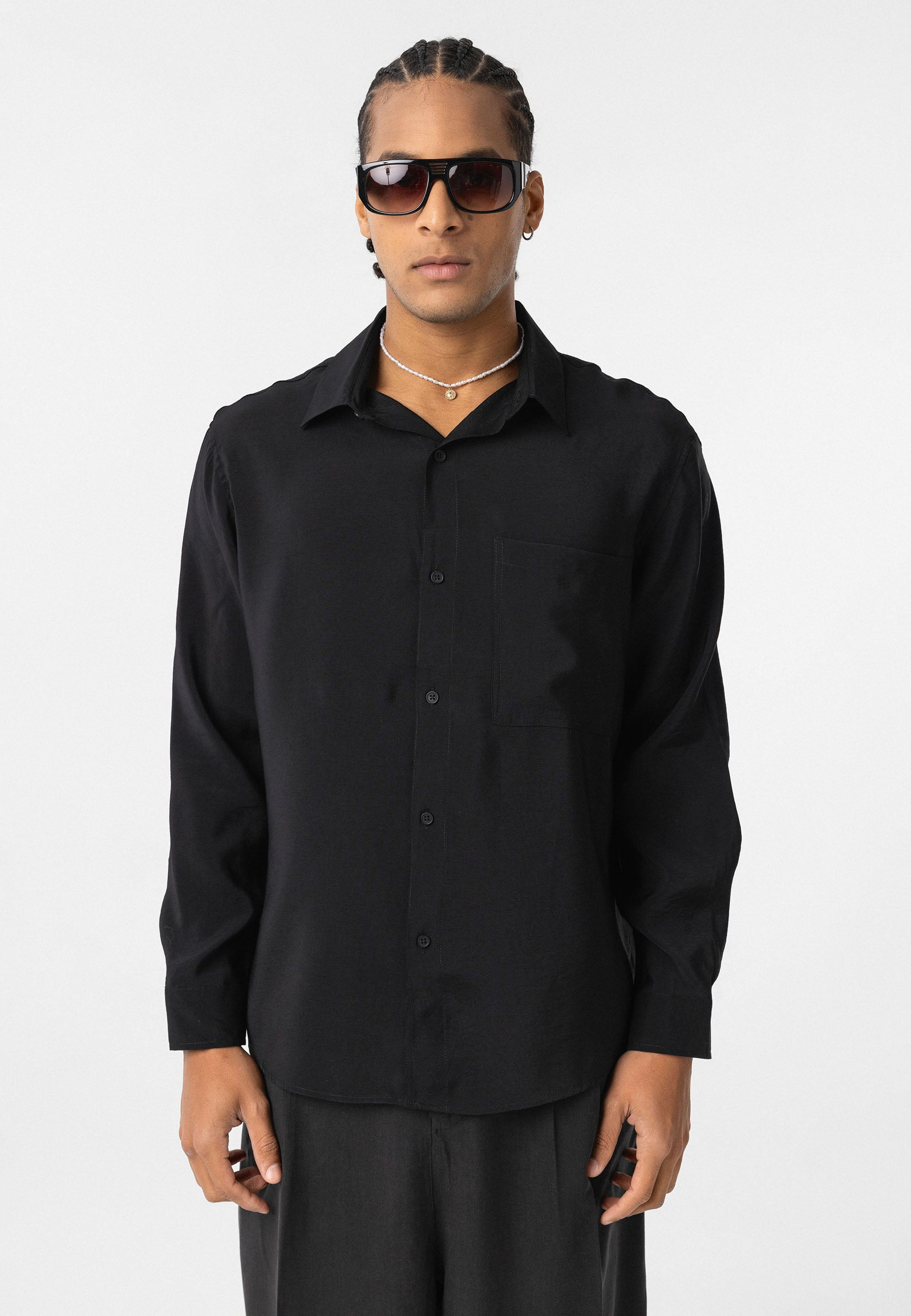 Black Button-Up Shirt – Comfort Fit, Clean Modern Style