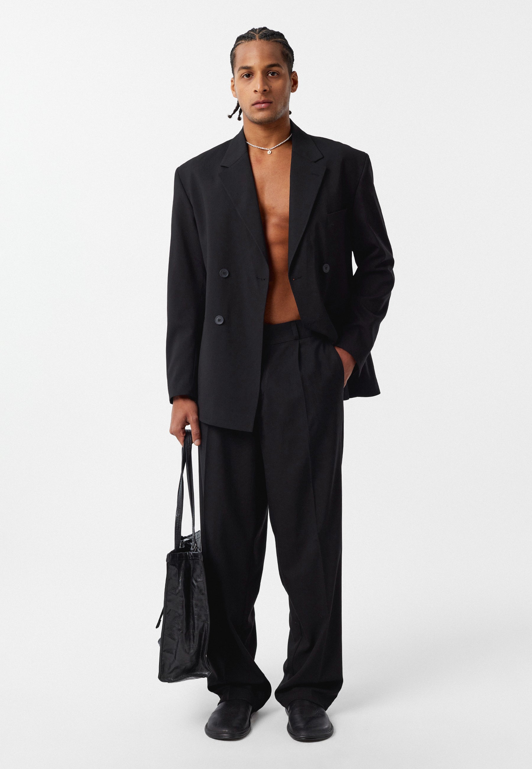 Oversized Double Breasted Blazer in Black Relaxed Fit Modern Tailoring