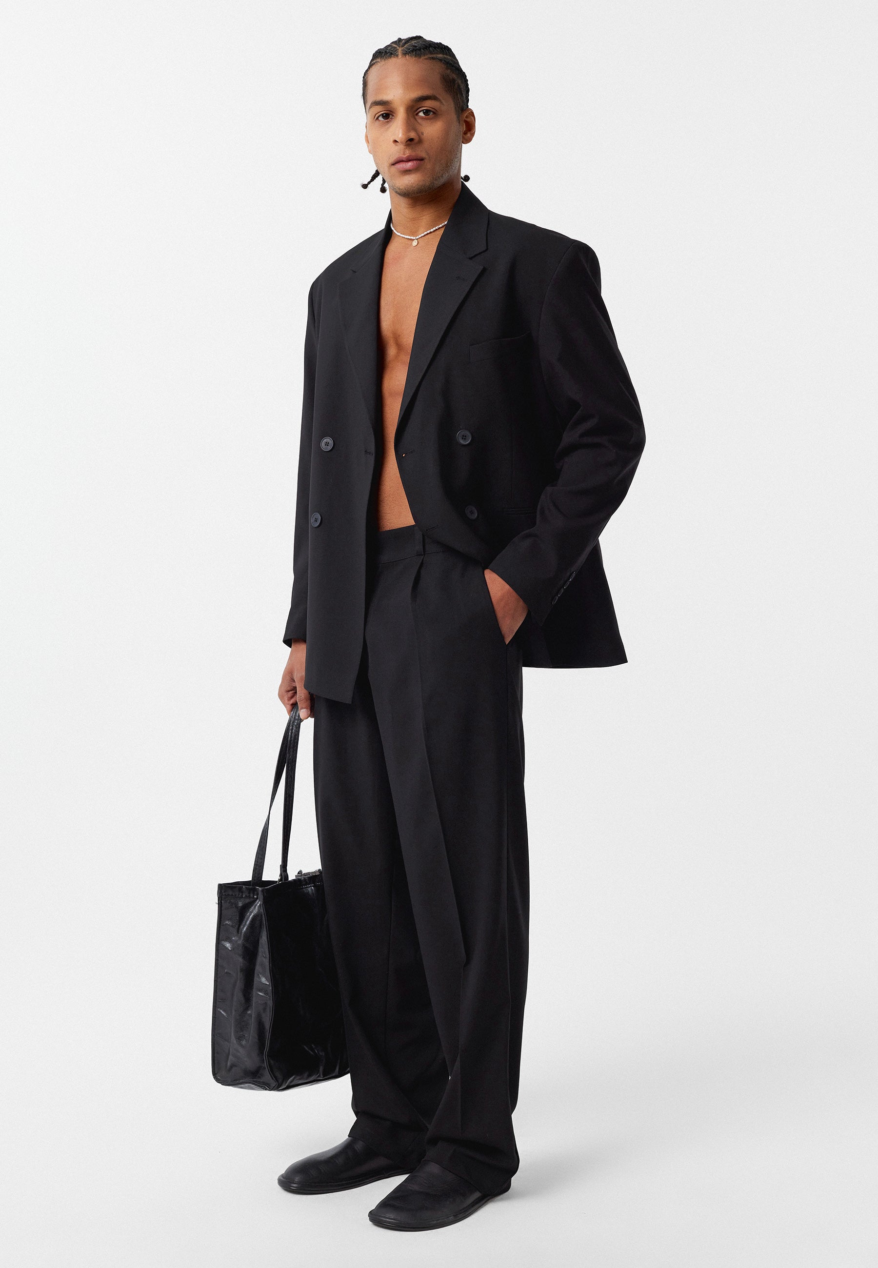 Oversized Double Breasted Blazer in Black Relaxed Fit Modern Tailoring