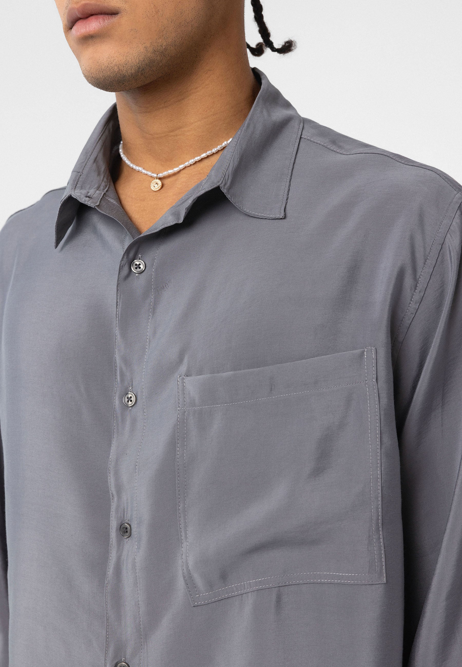 Grey Oversized Shirt – Long Sleeve, Minimal Everyday Style