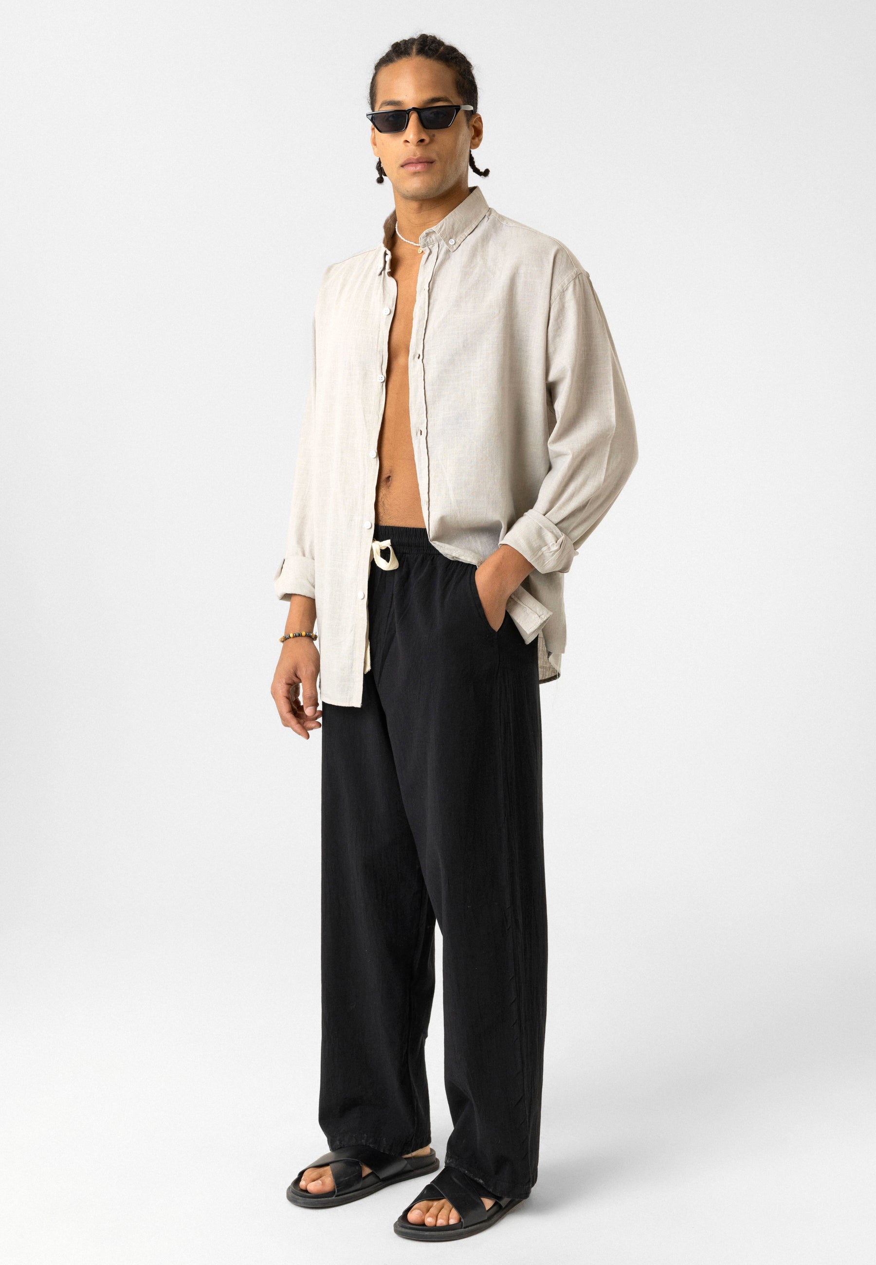 Elastic Waist Baggy Linen Pants – Breezy Fit, Effortless Vibe