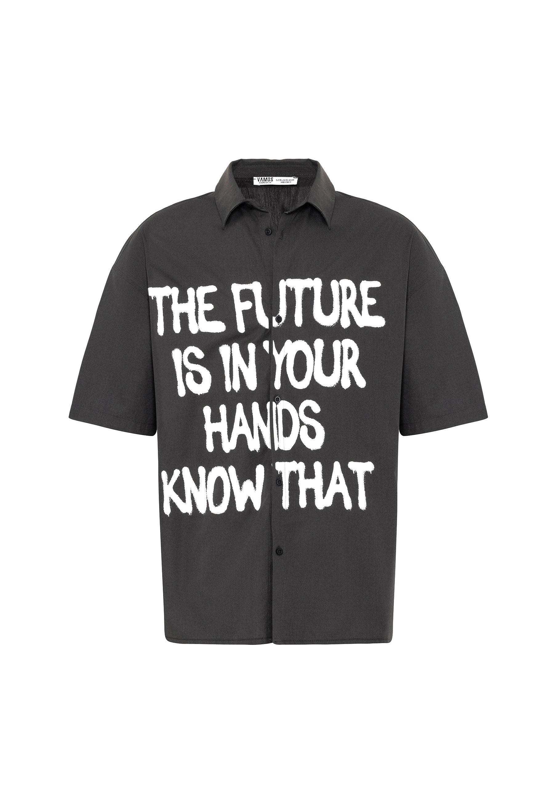 Deep Black Oversize Printed Shirt – Relaxed Streetwear Style
