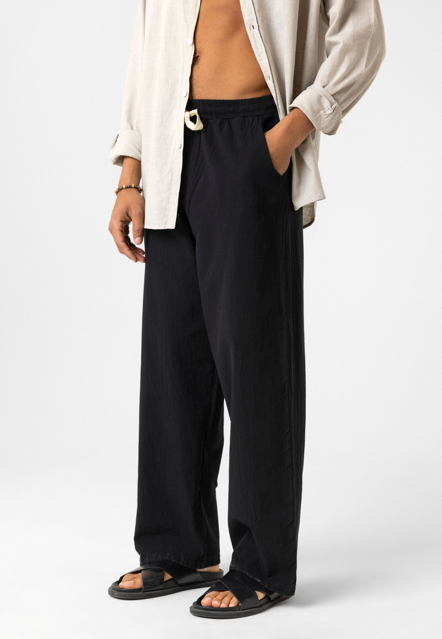 Elastic Waist Baggy Linen Pants – Breezy Fit, Effortless Vibe