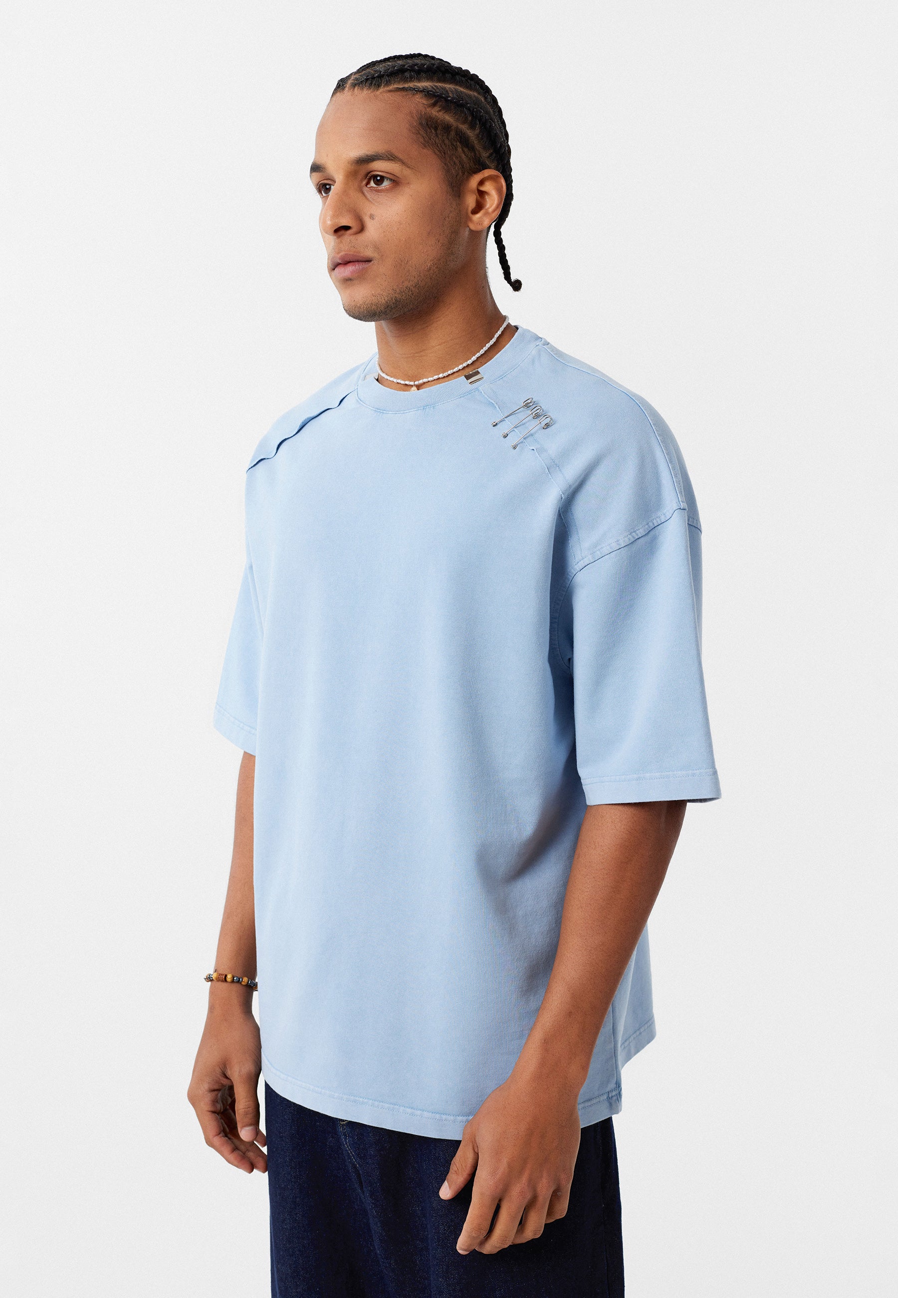 Oversized Washed Crew‑Neck T-shirts with Detail