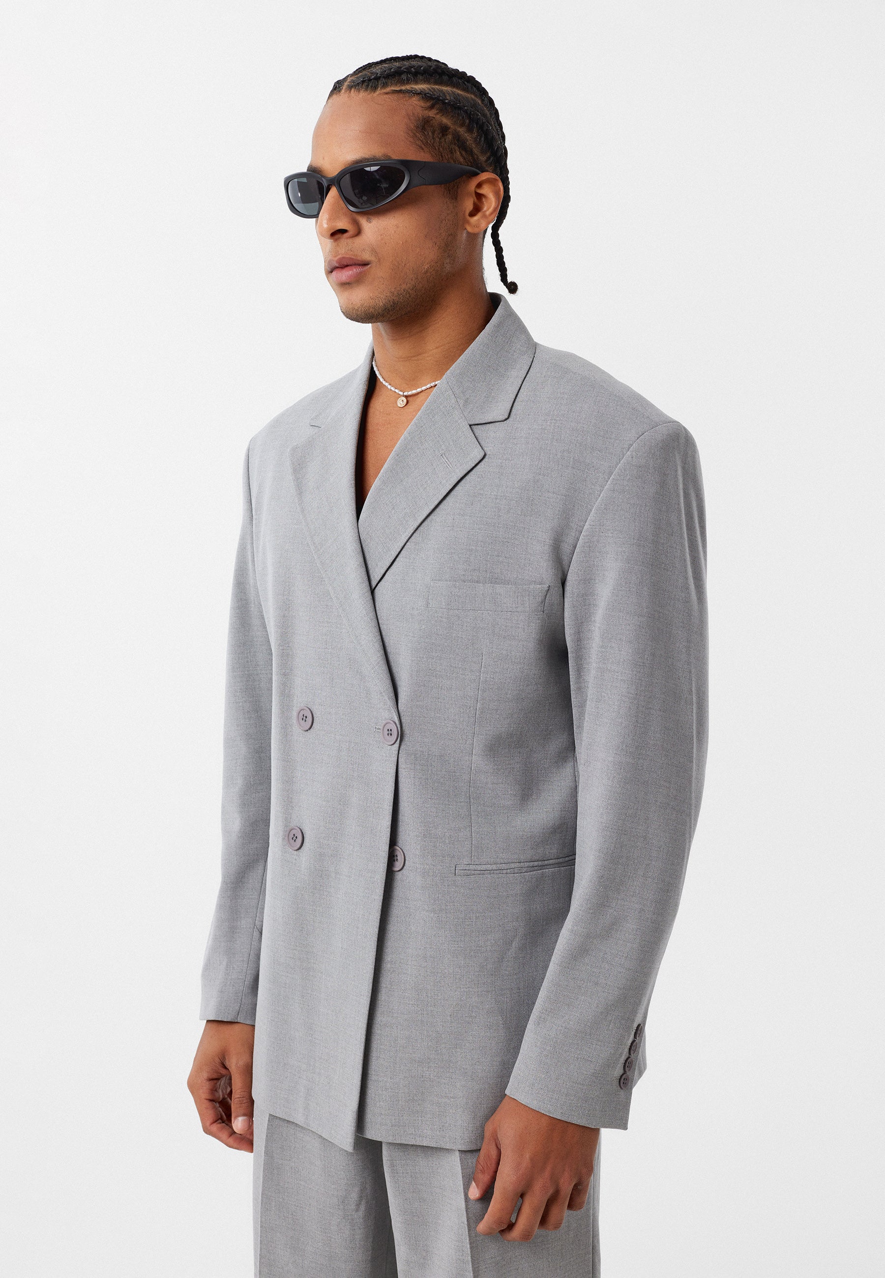 Oversized Double Breasted Blazer in Grey Modern Relaxed Fit Suit Jacket