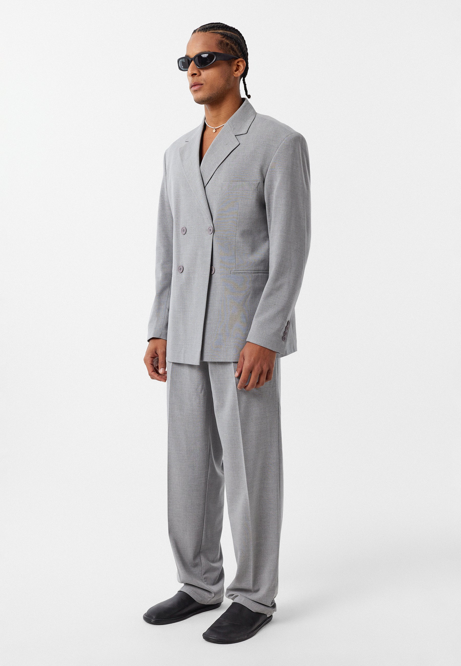 Oversized Double Breasted Blazer in Grey Modern Relaxed Fit Suit Jacket