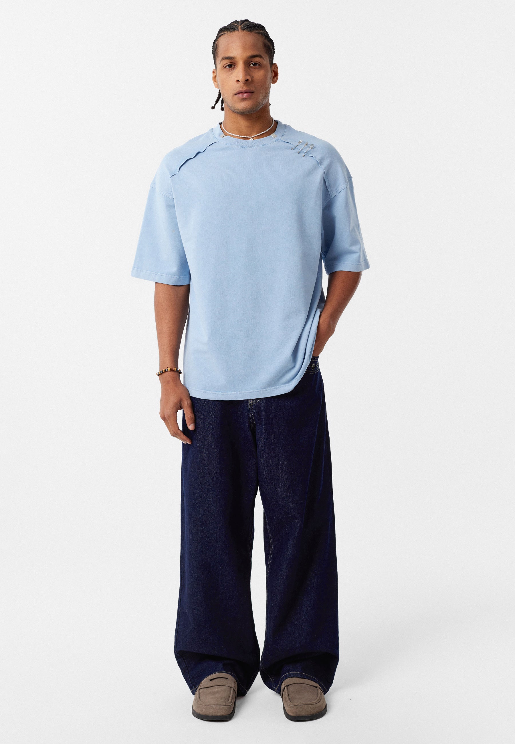 Oversized Washed Crew‑Neck T-shirts with Detail