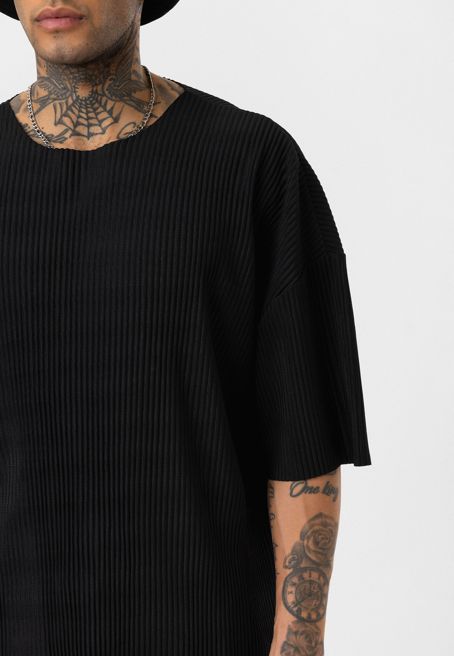 Black Ribbed Oversized T-Shirt Trendy Casual Look