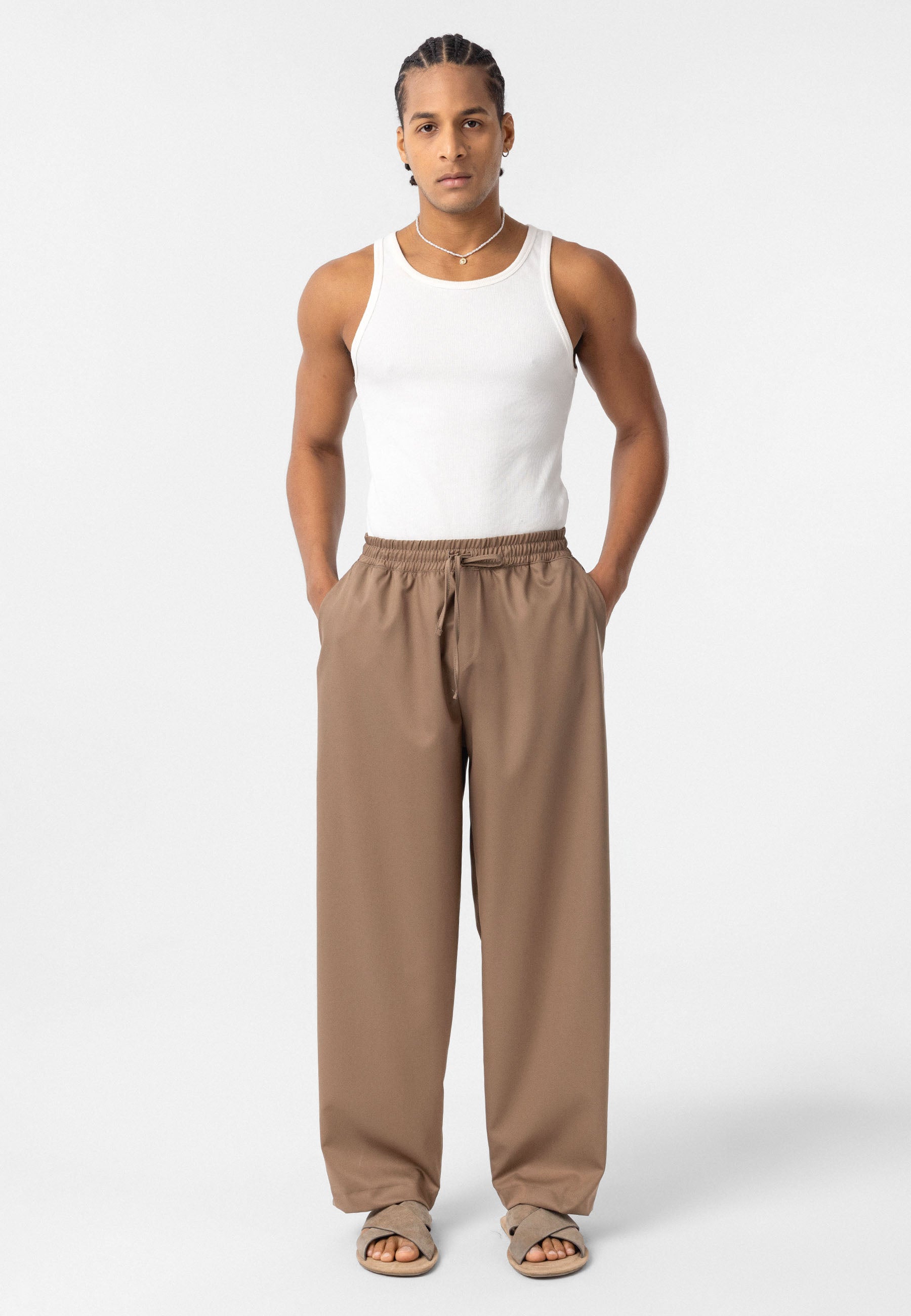 Slim Tapered Pants, Relaxed Fit Bottoms, Stretch Cotton Trousers, Neutral Casual Pants, Men’s Essential Taper Fit