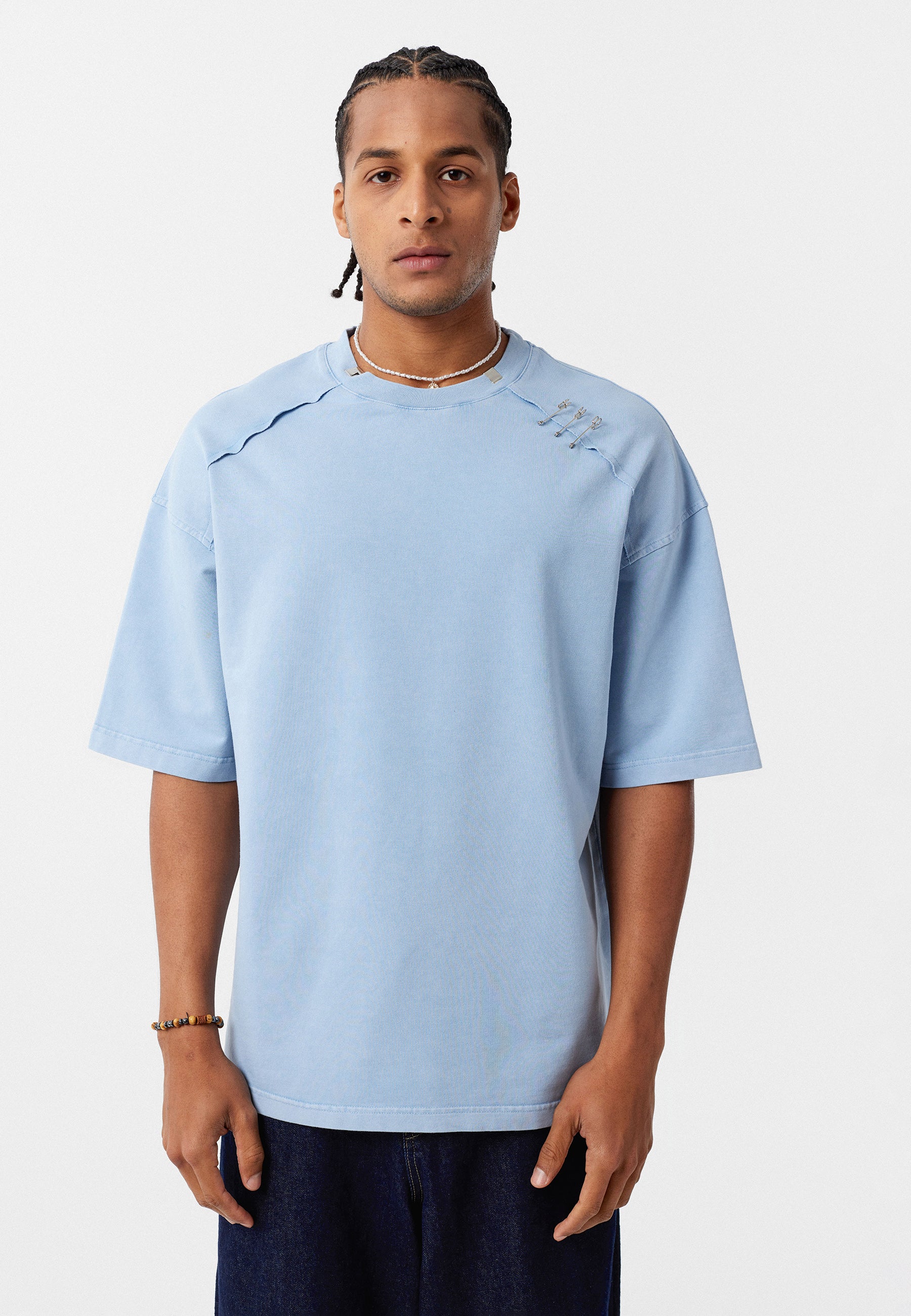 Oversized Washed Crew‑Neck T-shirts with Detail