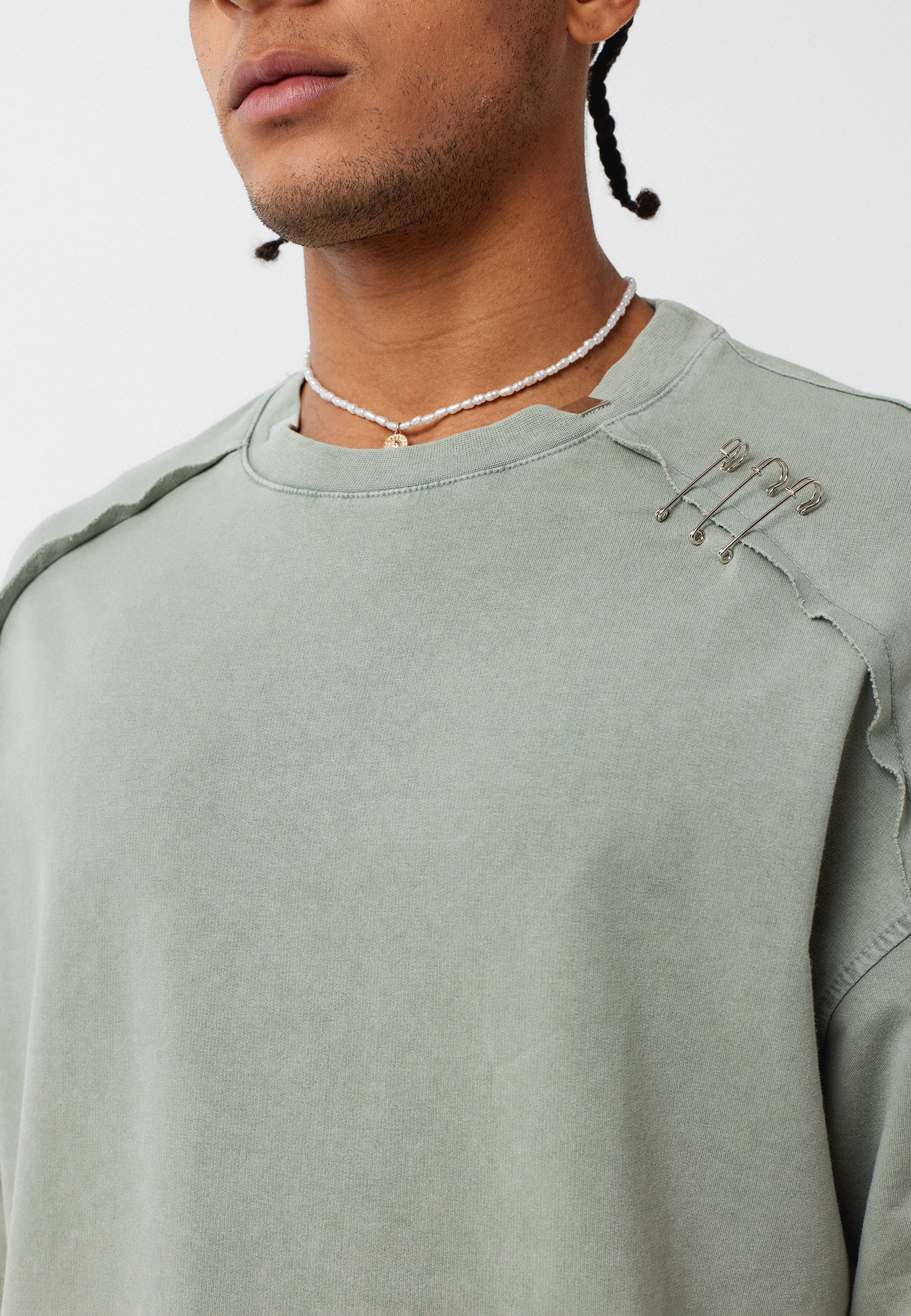 Oversized Washed Crew‑Neck T-shirts with Detail