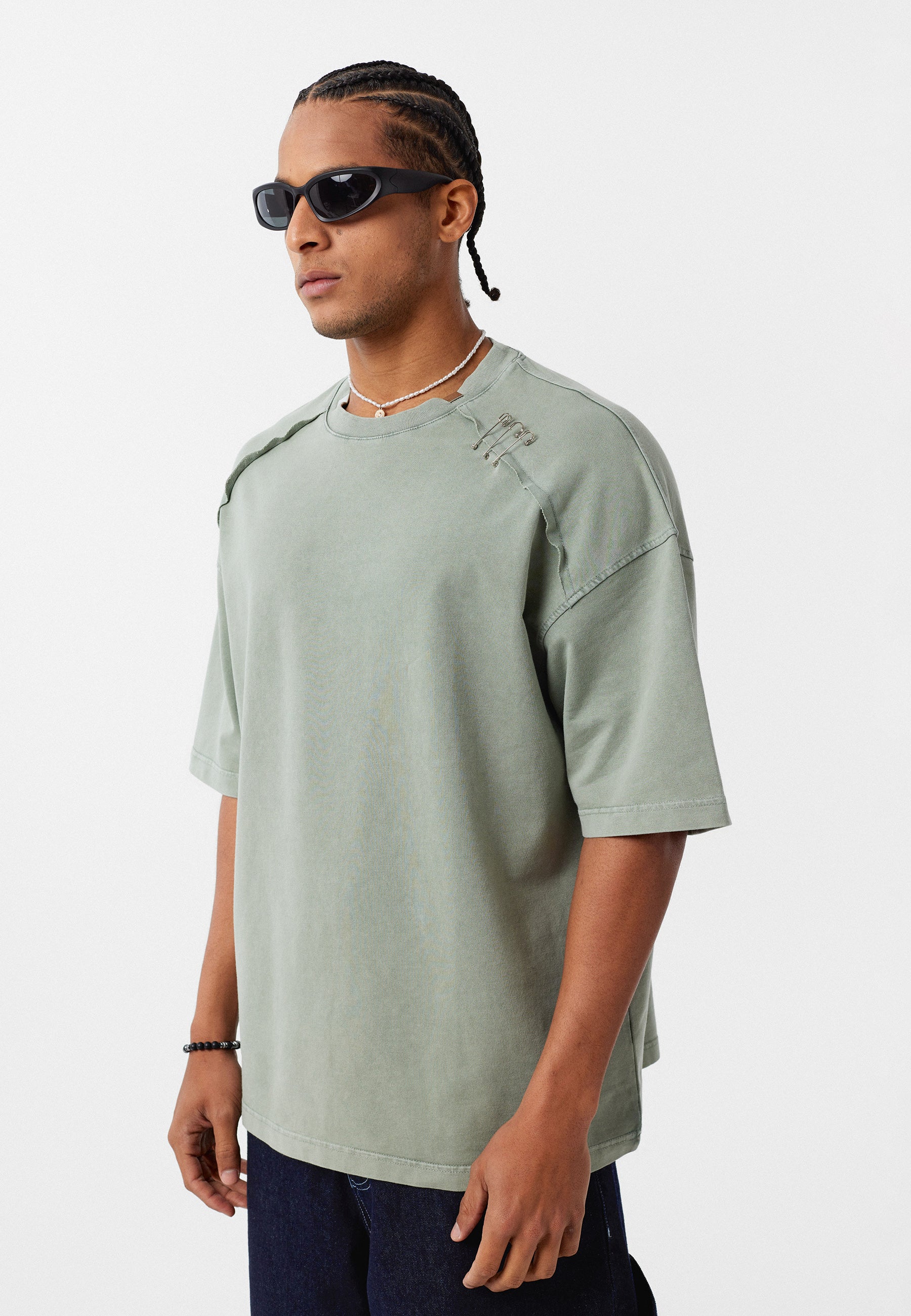 Oversized Washed Crew‑Neck T-shirts with Detail