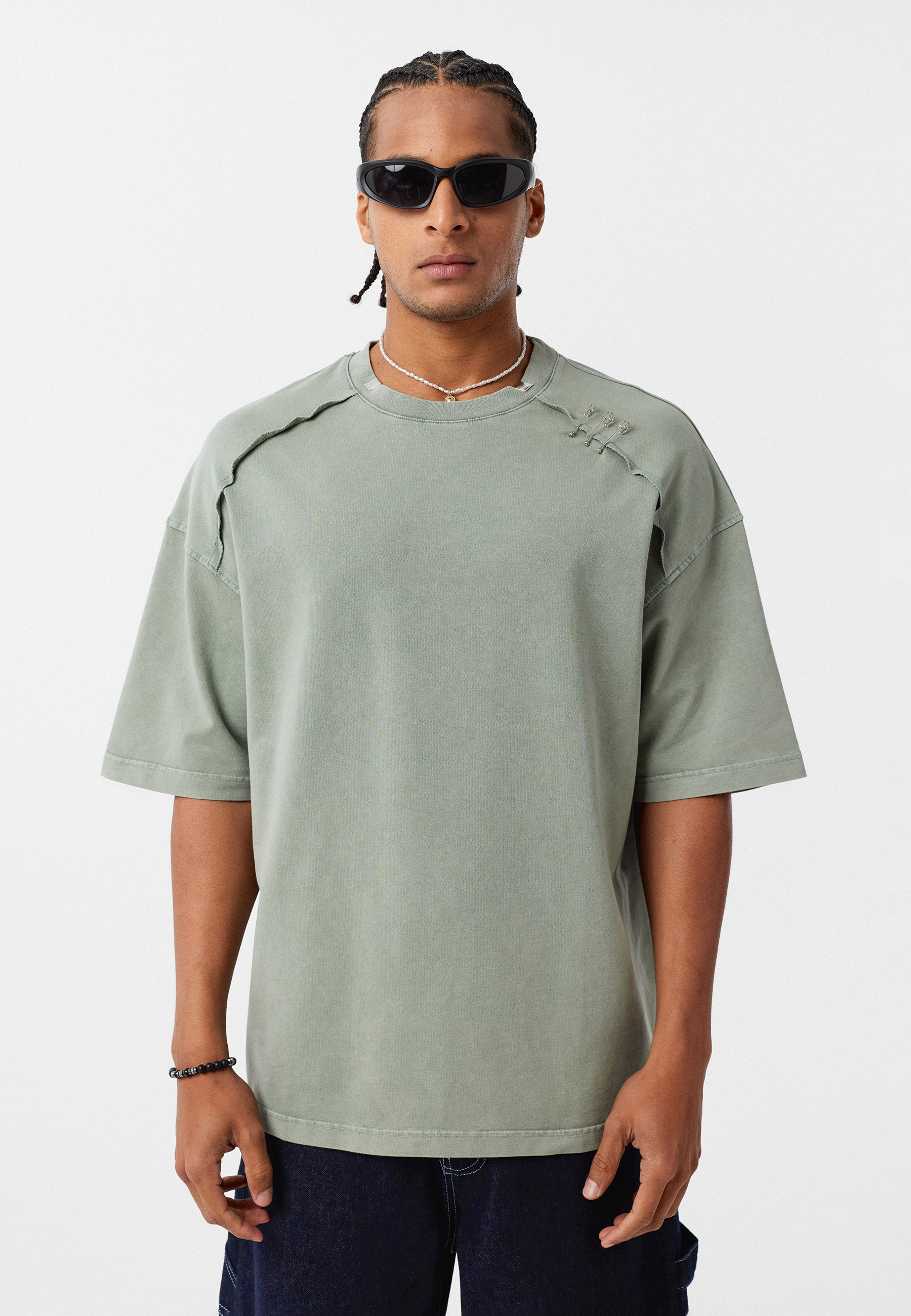 Oversized Washed Crew‑Neck T-shirts with Detail
