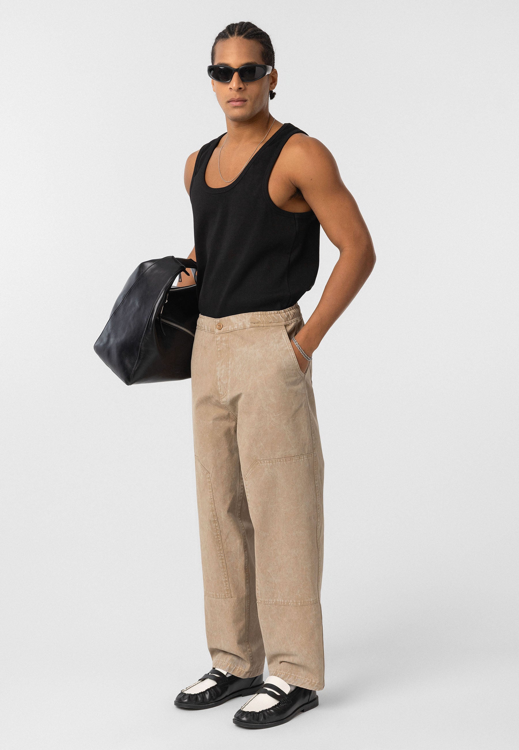 Oversized Washed Woven Pants – Relaxed Volume with Garment-Washed Texture