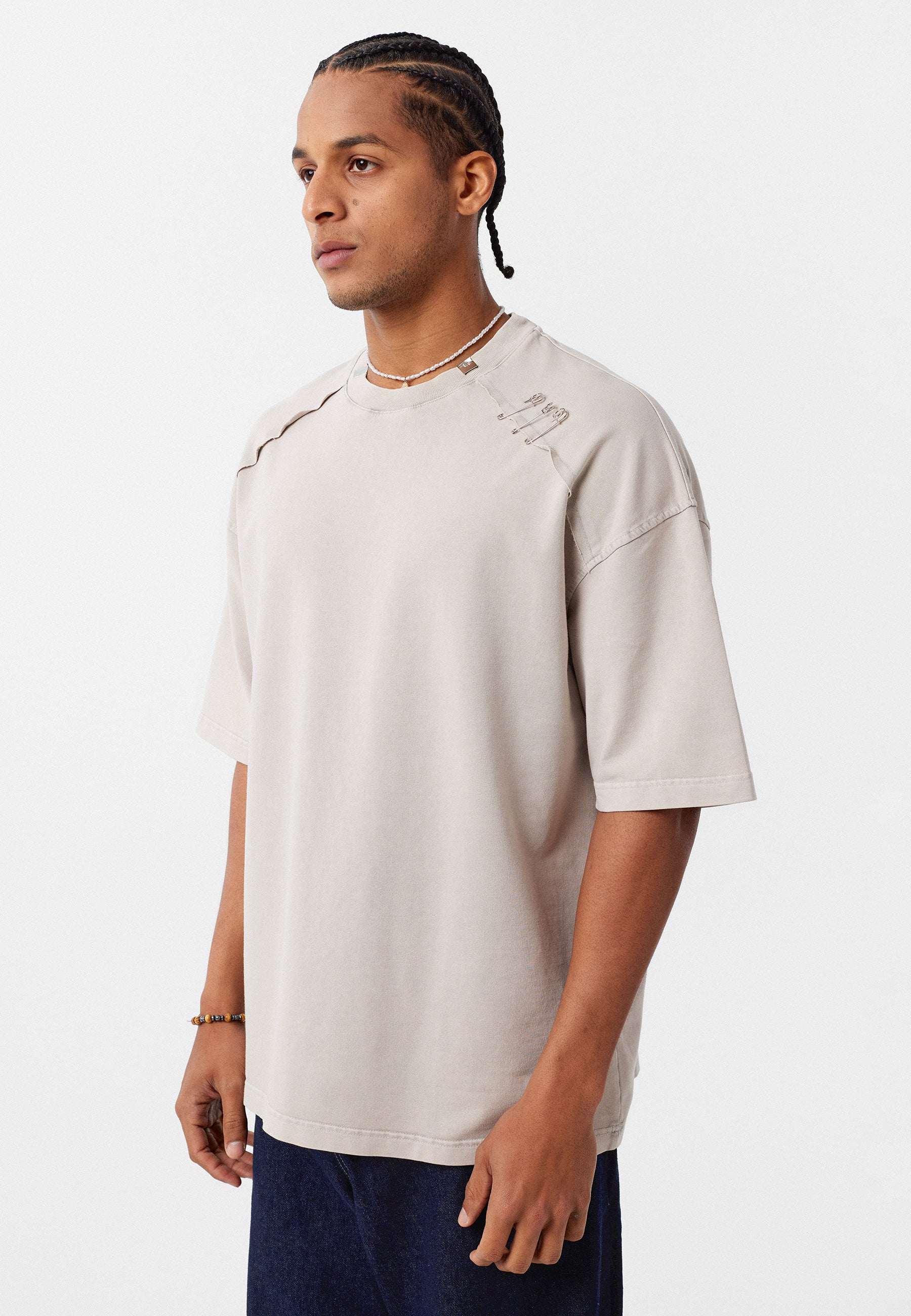 Oversized Washed Crew‑Neck T-shirts with Detail