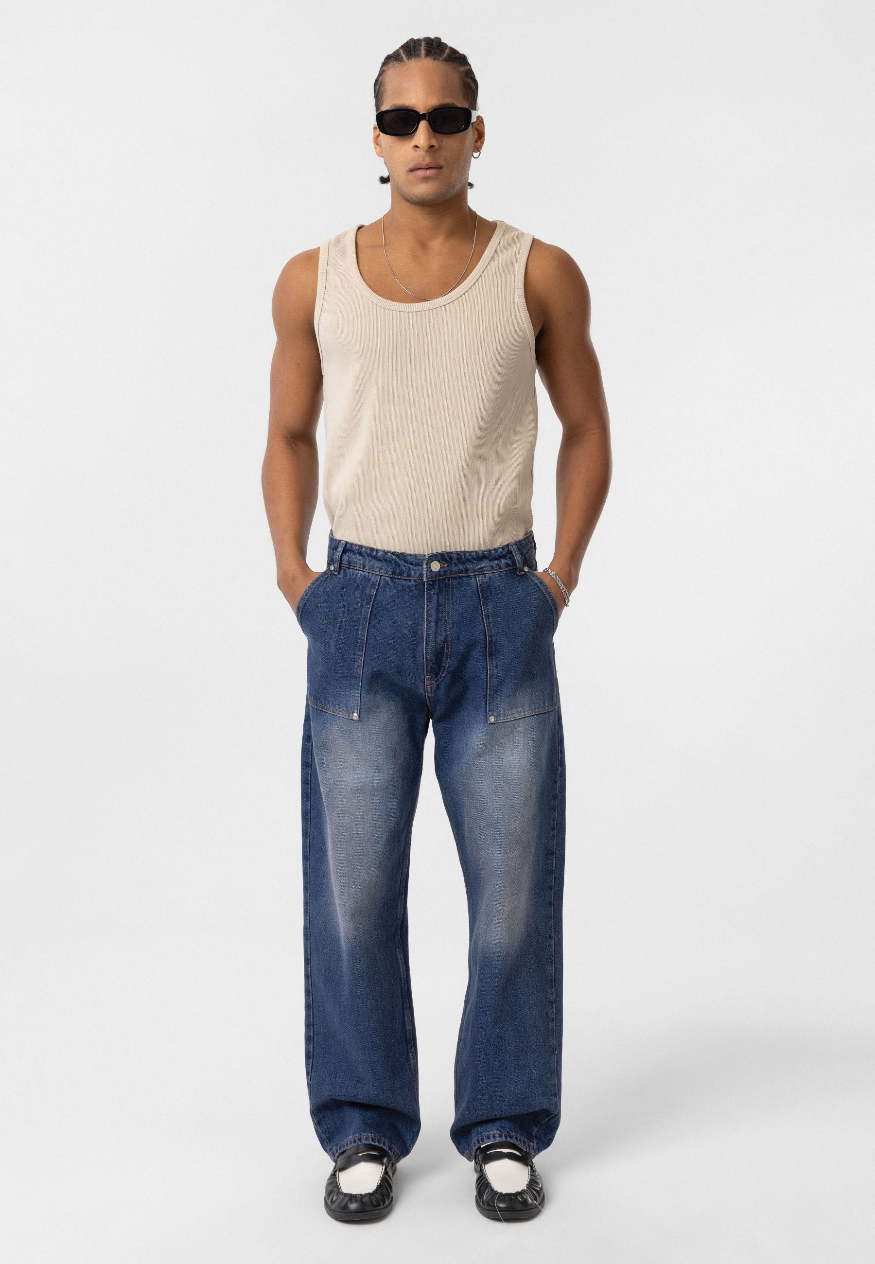 Pocket-Detail Baggy Jeans – Pants