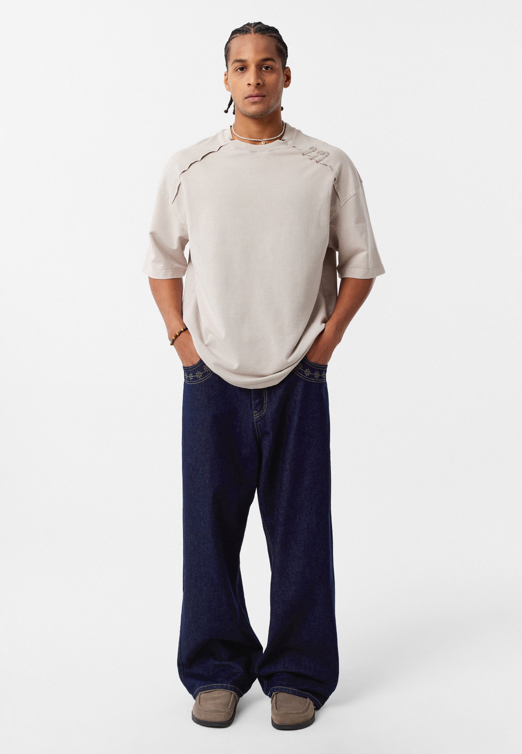 Oversized Washed Crew‑Neck T-shirts with Detail