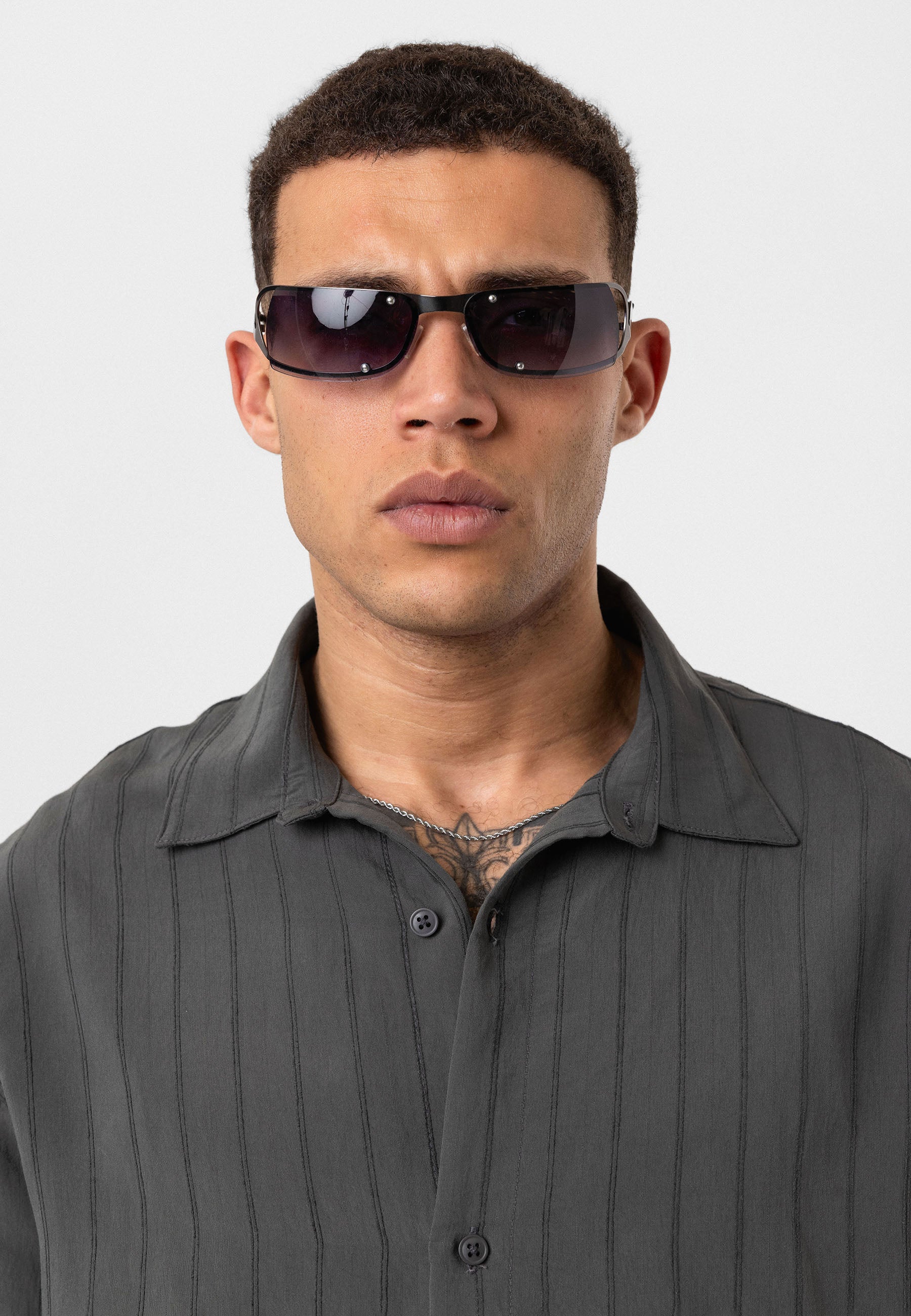 Anthracite Grey Striped Long Sleeve Oversize Shirt – Modern Relaxed Fit