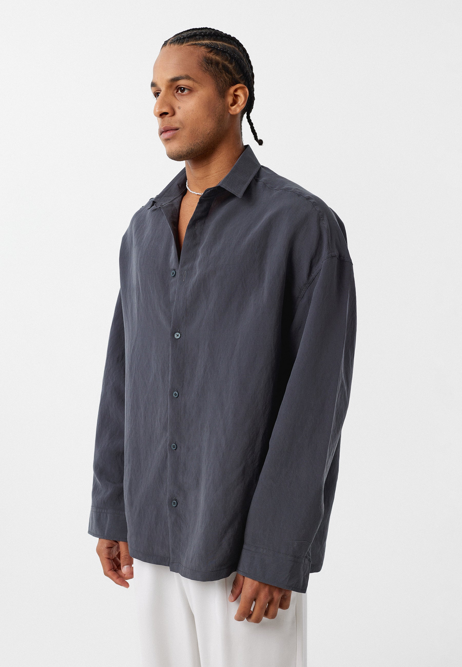 Charcoal Grey Oversized Long-Sleeve Shirts
