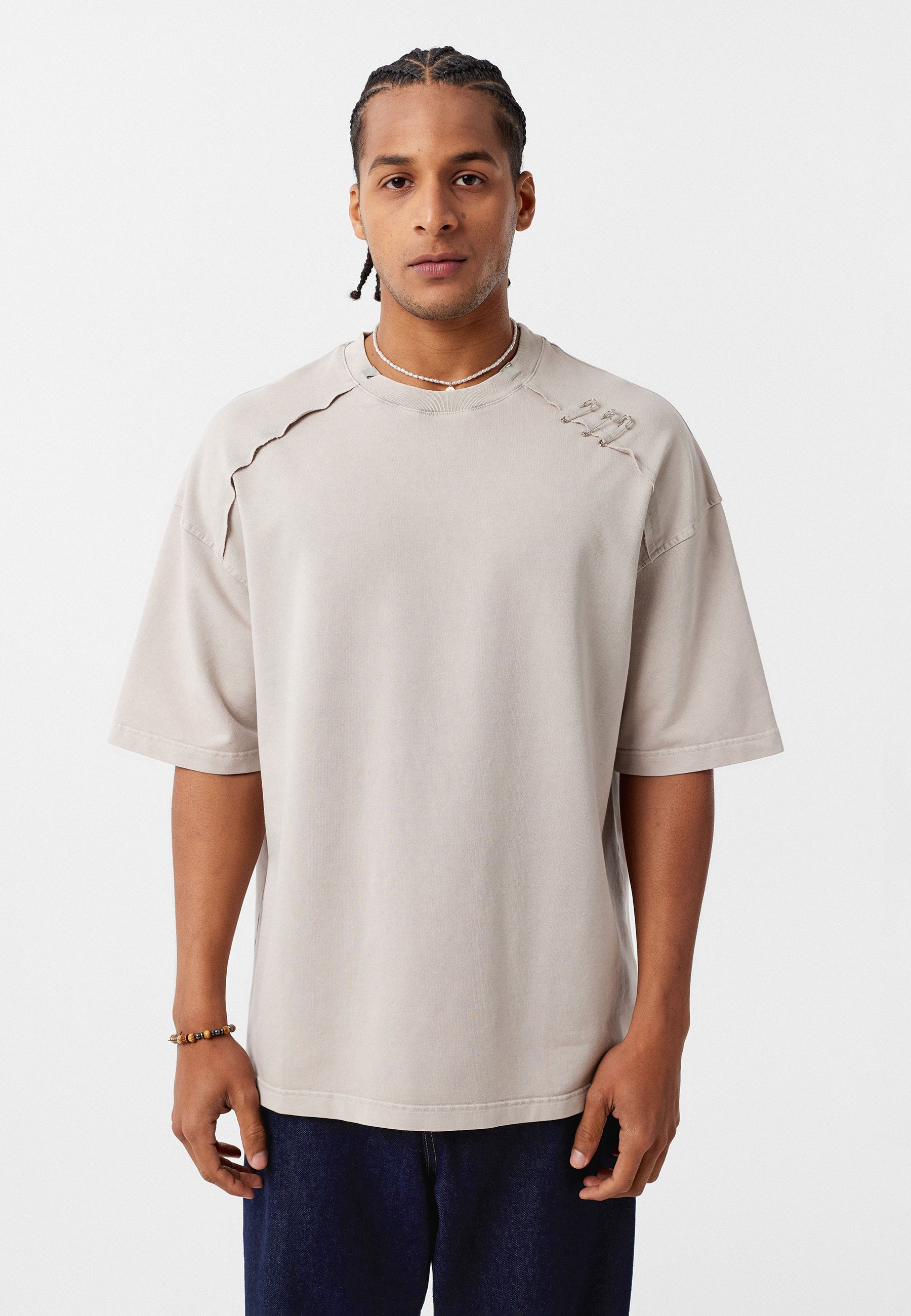 Oversized Washed Crew‑Neck T-shirts with Detail