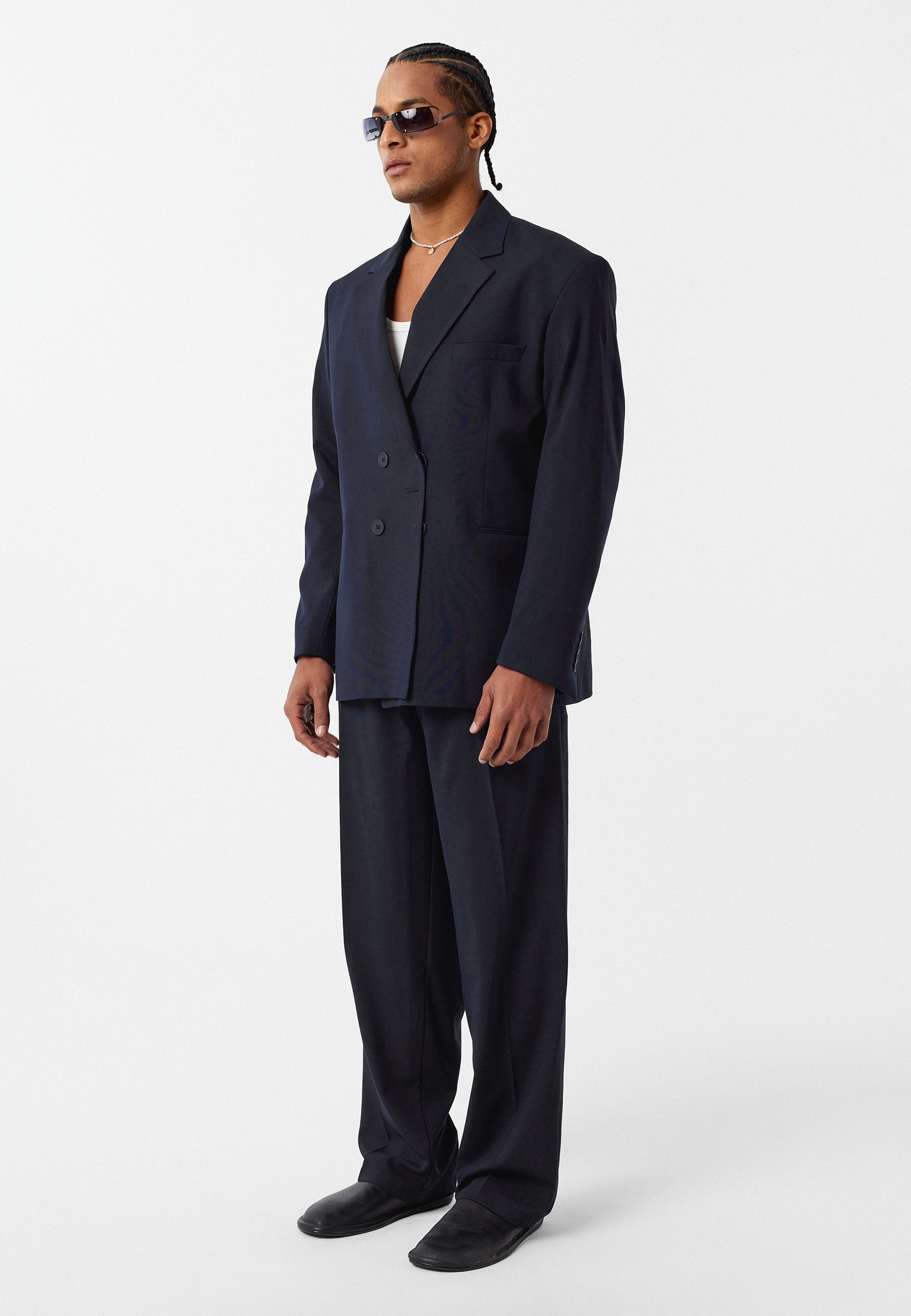 Oversized Navy Blazer Jacket Relaxed Fit, Elegant & Modern