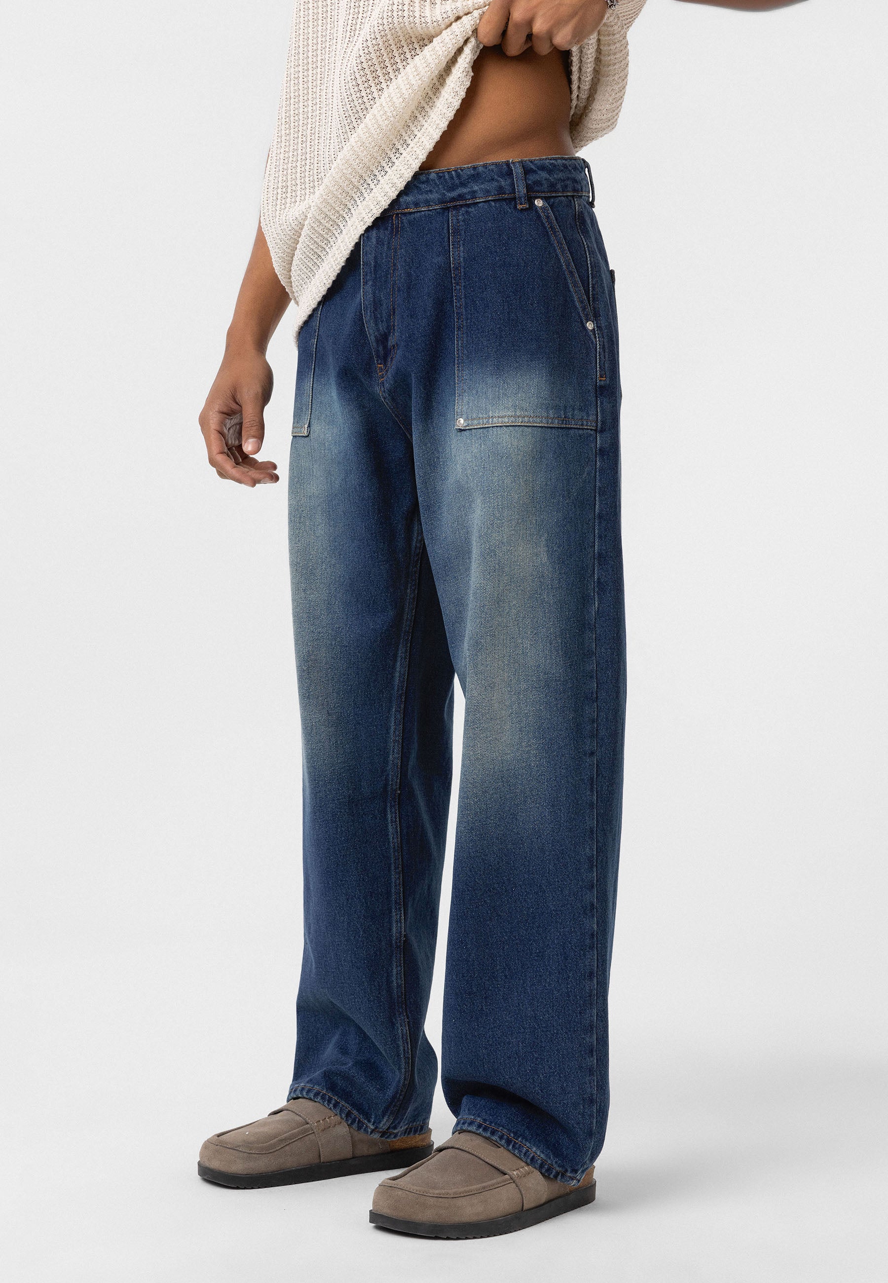 Pocket-Detail Baggy Jeans – Pants