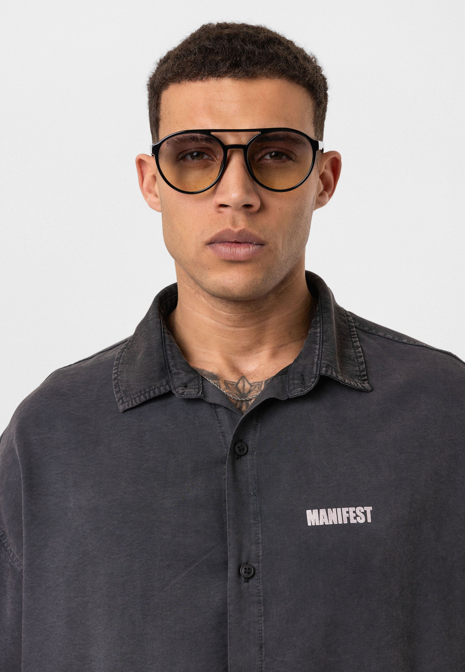 Washed Black Oversize Printed Short Sleeve Shirt – Relaxed Streetwear Vibe