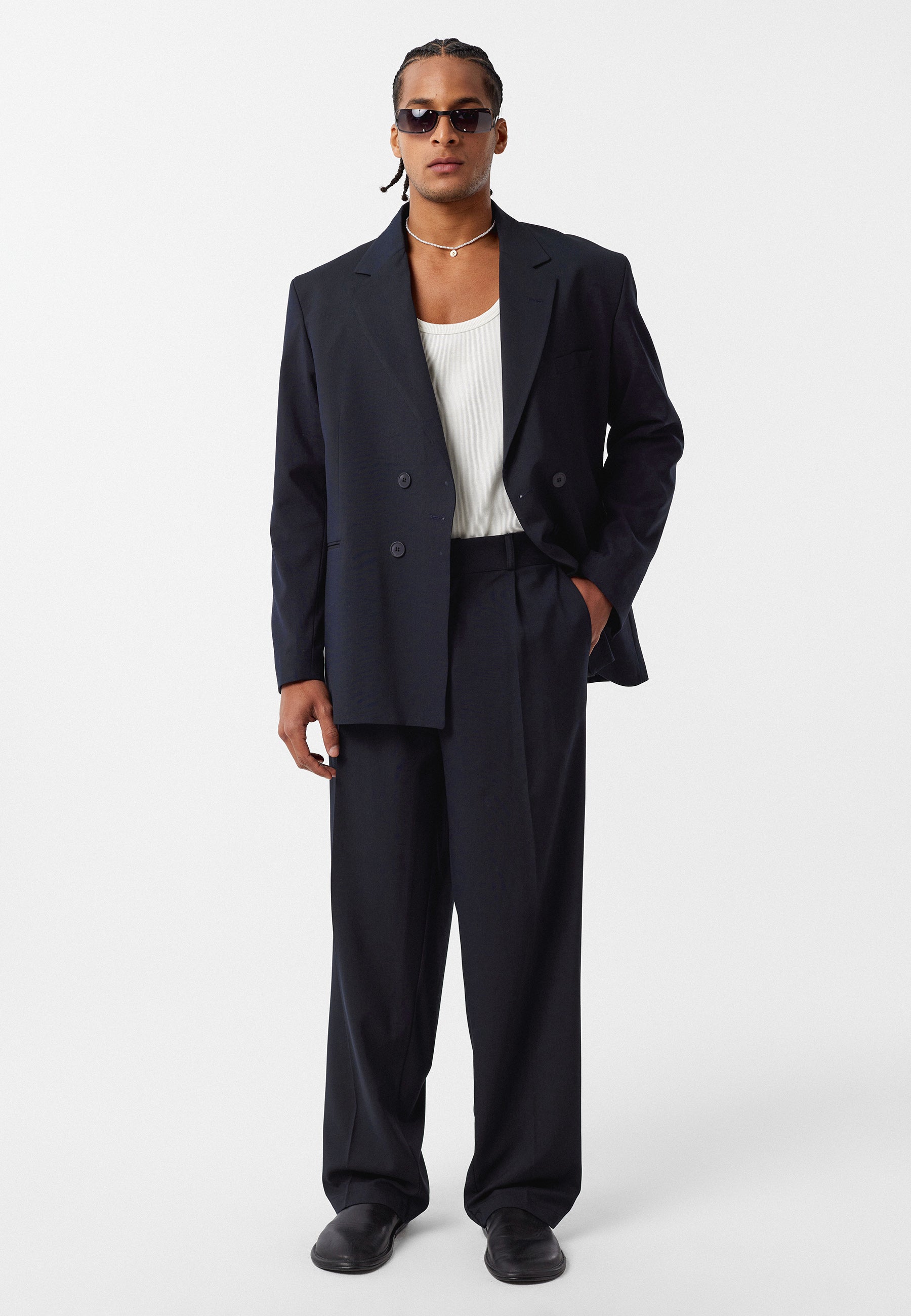 Oversized Navy Blazer Jacket Relaxed Fit, Elegant & Modern