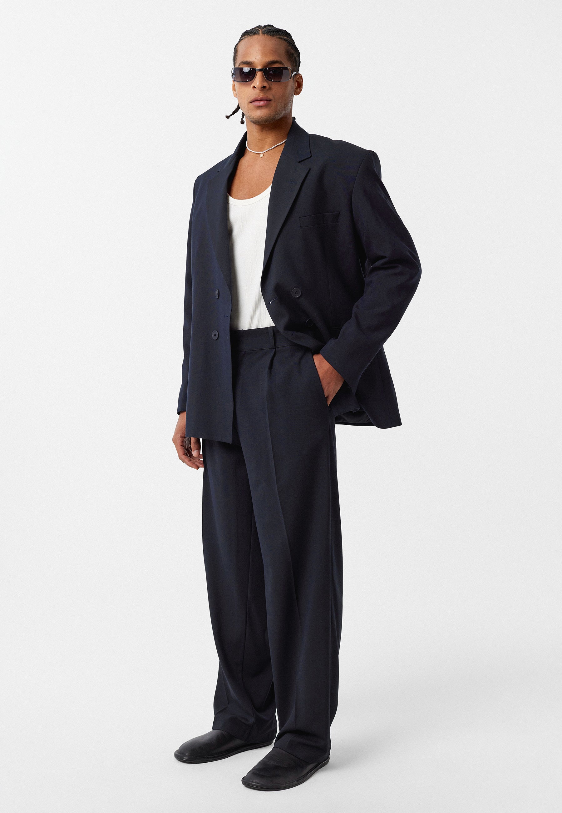 Oversized Navy Blazer Jacket Relaxed Fit, Elegant & Modern