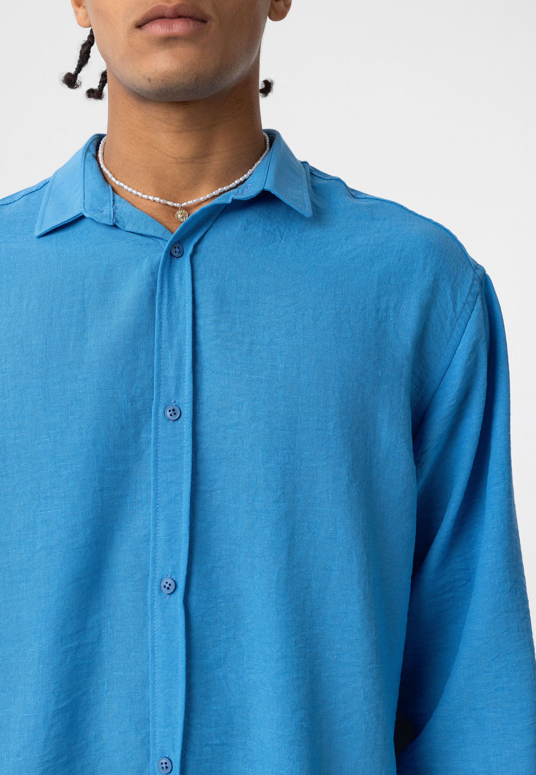 Azure Blue Comfort Fit Button-Up Shirt – Relaxed Everyday Essential
