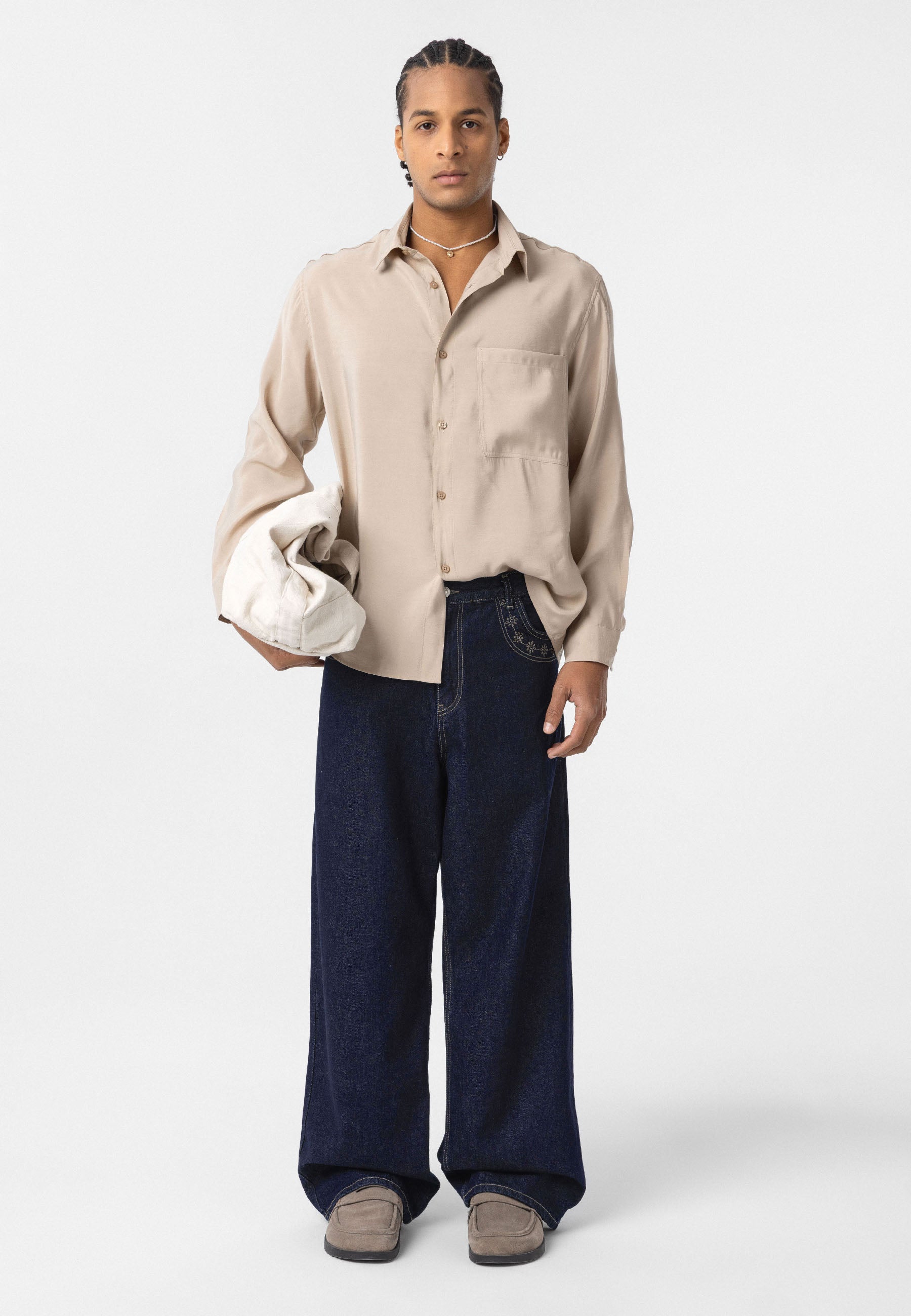 Beige Button-Up Shirt – Regular Fit, Clean Everyday Look